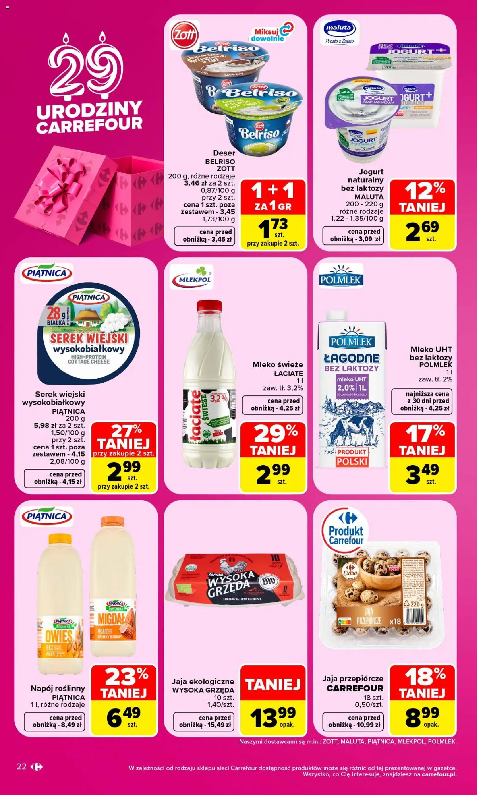 Carrefour gazetka od 28.09.2026 | Strona: 22 | Produkty: Serek wiejski, Jogurt, Mleko świeże, Jaja