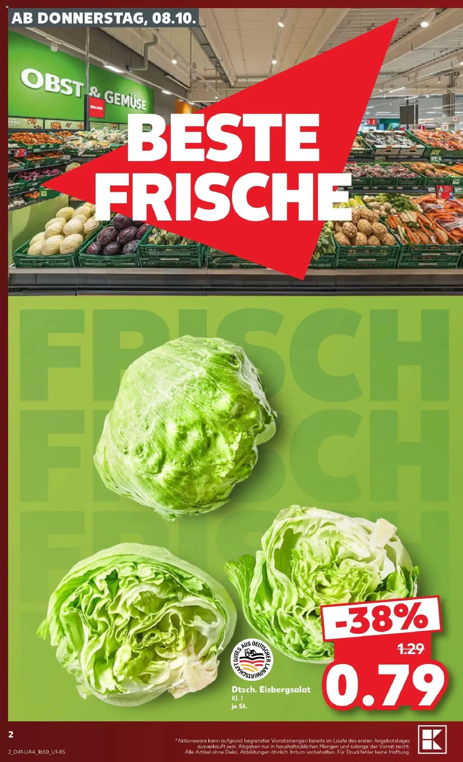 Prospekt Kaufland ab 08.10.2026 » Angebote Online zum Blättern | Seite: 2 | Produkte: Eisbergsalat, Gemüse, Obst