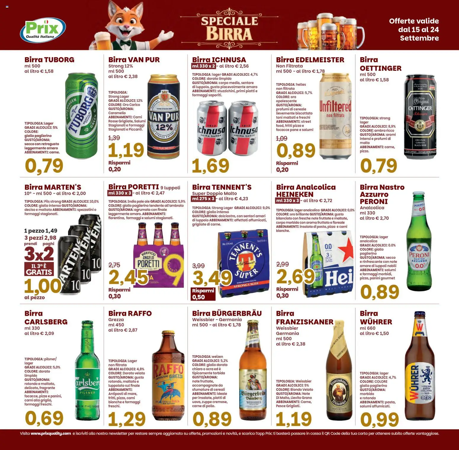 Volantino Prix del 15/09/2026 | Pagina: 12 | Prodotti: Birra, Birra analcolica, Lievito, Amaro
