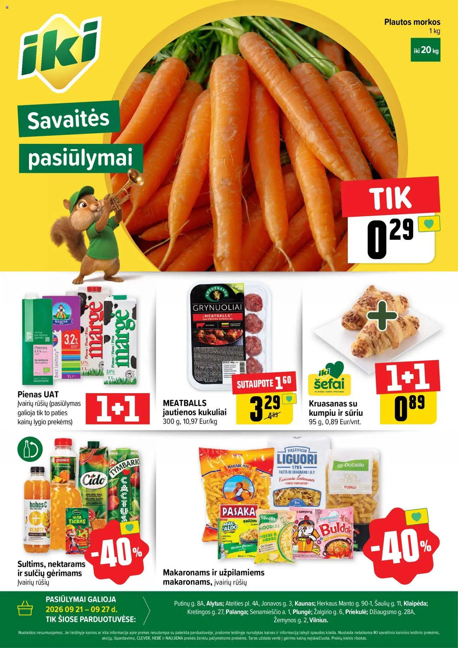 IKI akcijos nuo 2026.09.20 | Puslapis: 1 | Prekių: Sultys, Jautiena, Kukuliai, Morkos
