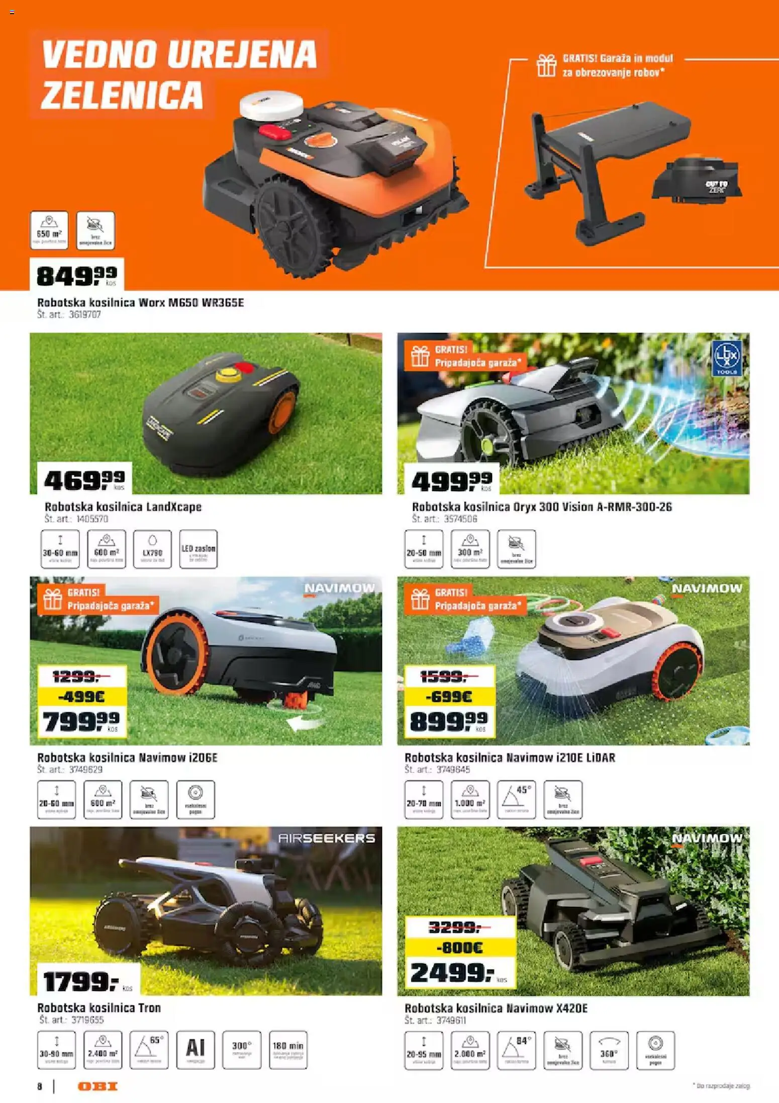 Novi OBI katalog ponudbe – veljaven od 02.07.2026 | Stran: 8 | Izdelki: Kosilnica, Robotska kosilnica