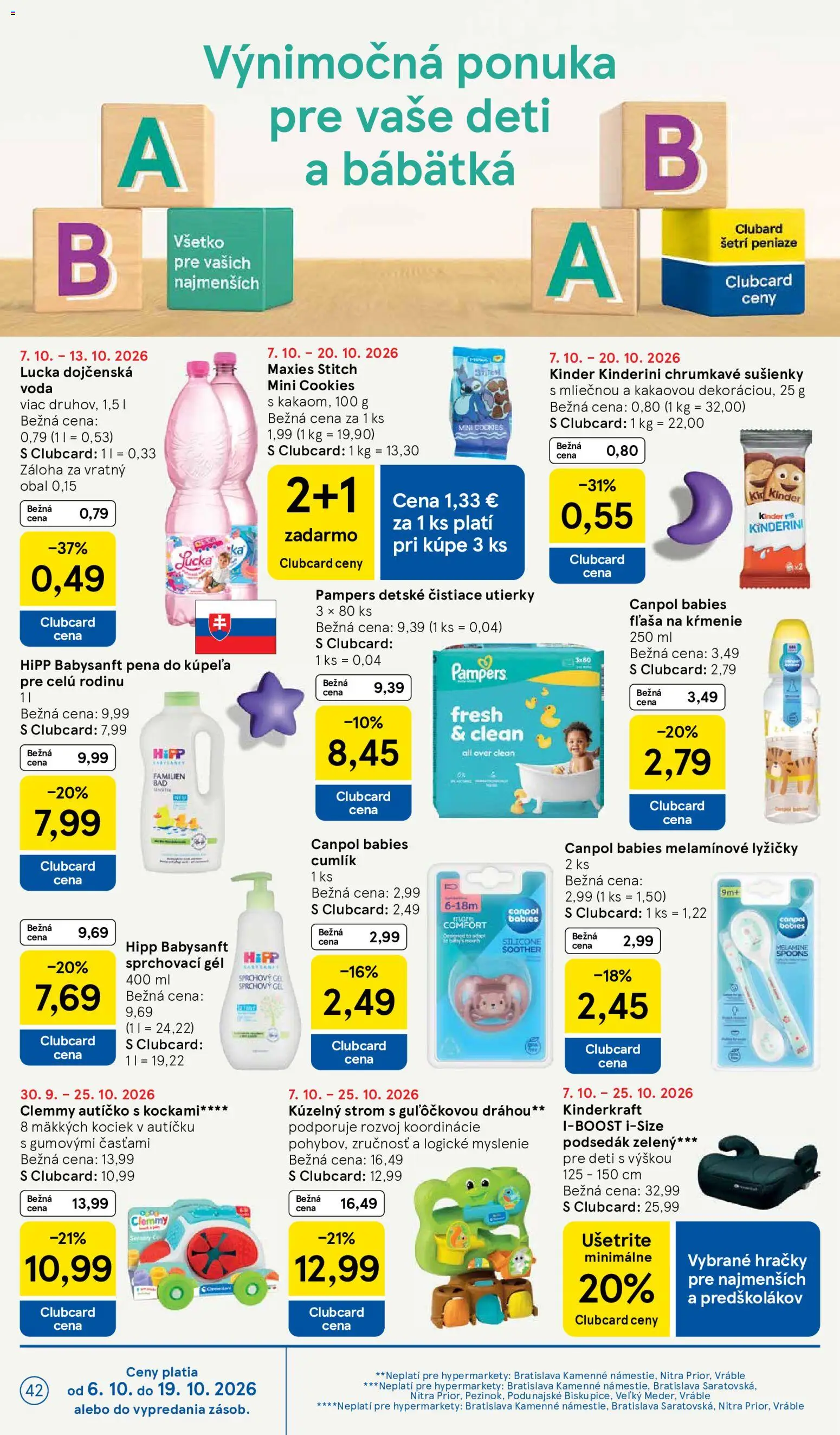 Nové Tesco akcie – leták je platný od 07.10.2026 | Strana: 42 | Produkty: Lucka, Hračky, Utierky, Cumlík
