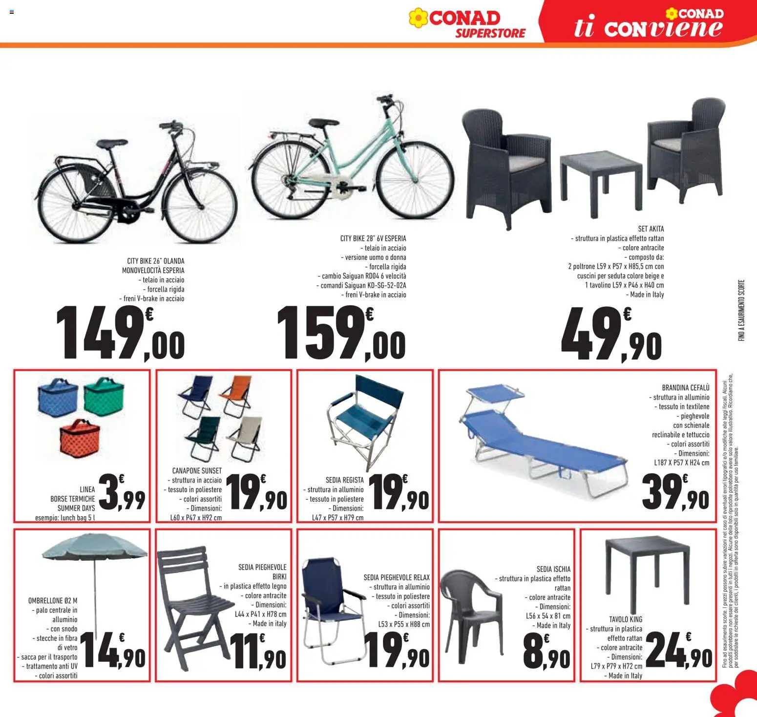 Volantino Conad del 04.06.2026 | Pagina: 33 | Prodotti: Tavolino, Ombrellone, Tavolo, Sedia