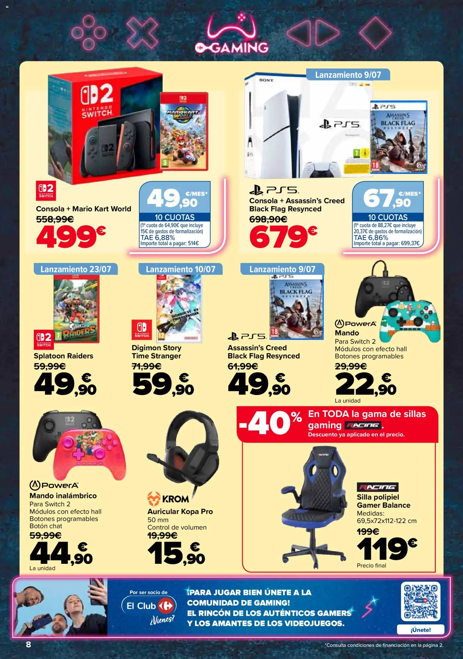 Carrefour Electroverano │ válido desde el 14/07/2026 | Página: 8 | Productos: Consola Nintendo, Consola, Video, Silla