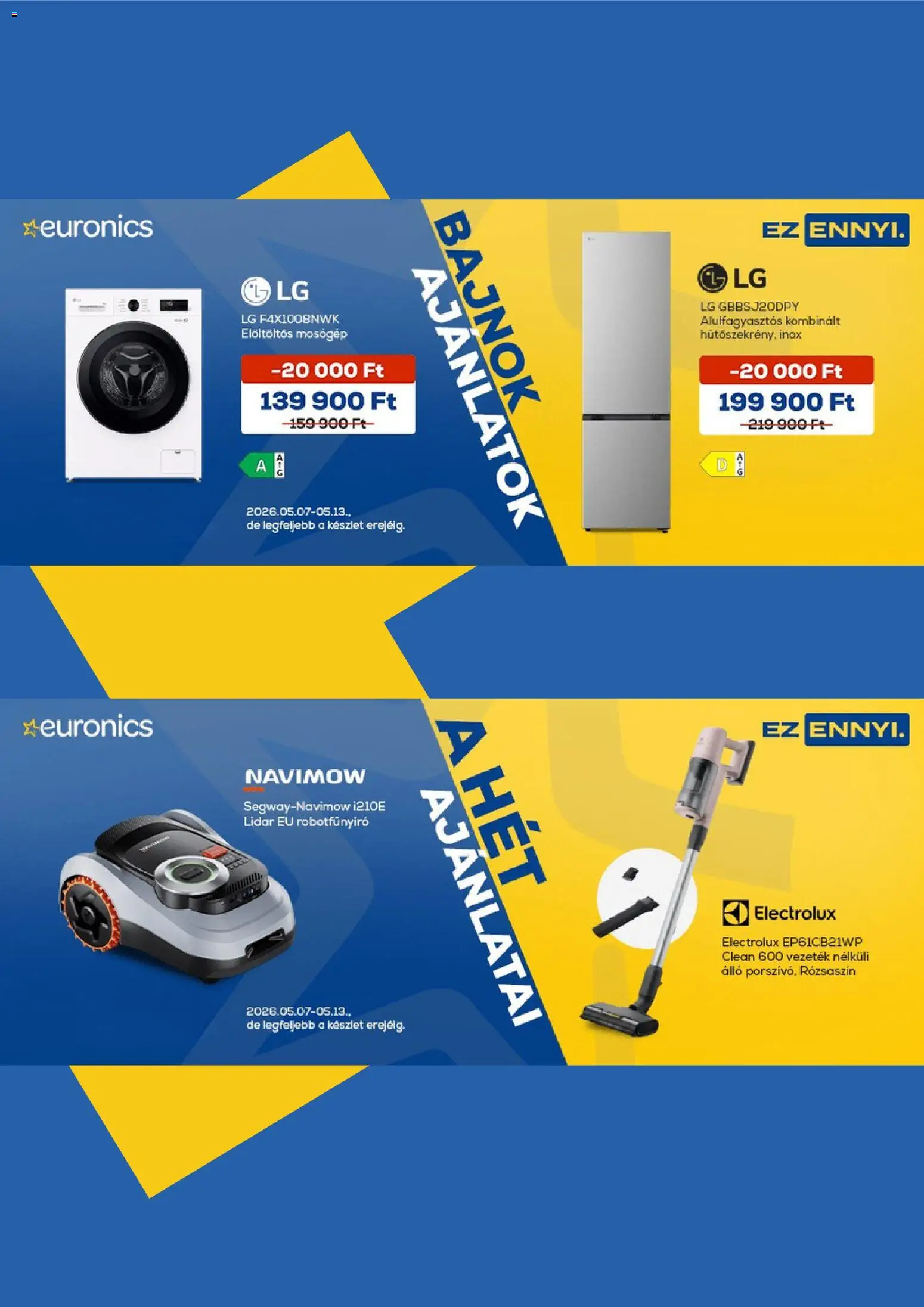 Euronics akciós ujság - amely érvényes a következő dátumtól: 07.05.2026 | Oldal: 2 | Termékek: Mosógép, Elöltöltős mosógép