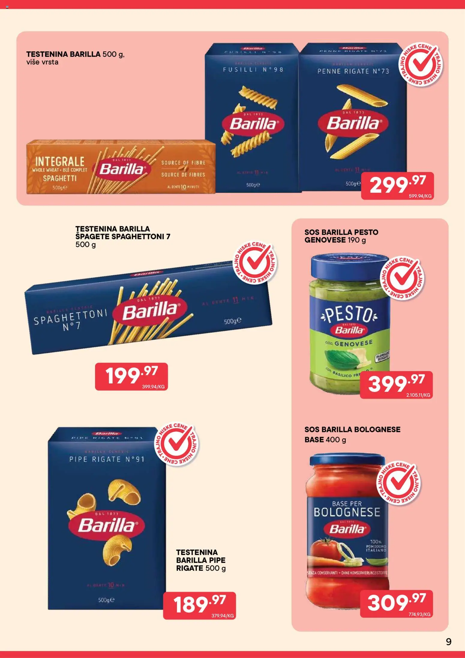 PerSu katalog - važi od 01.08.2026 | Strana: 9 | Proizvode: Testenina, Pesto, Barilla, Sos