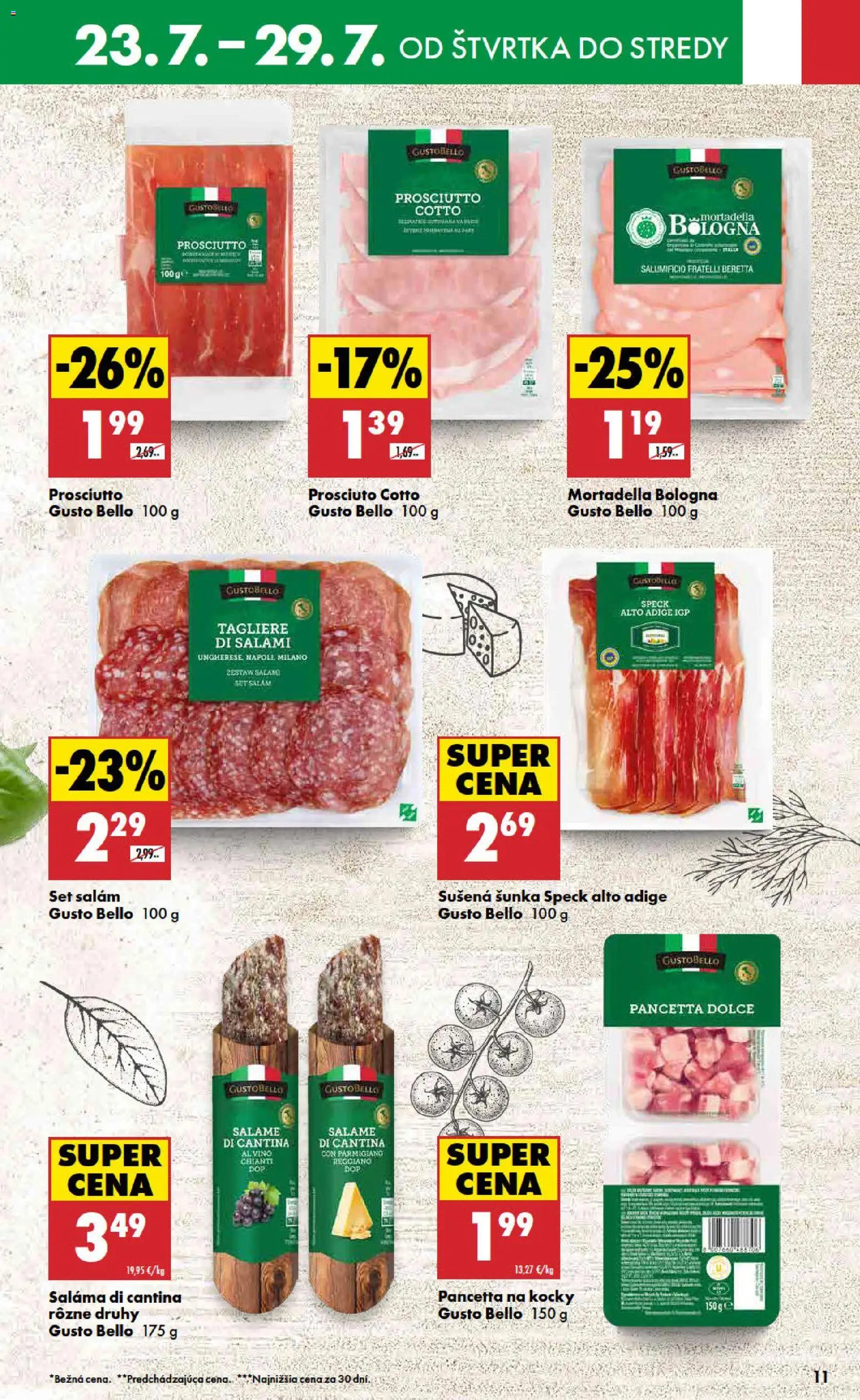 Nové Biedronka akcie – leták je platný od 23.07.2026 | Strana: 11 | Produkty: Saláma, Šunka, Víno