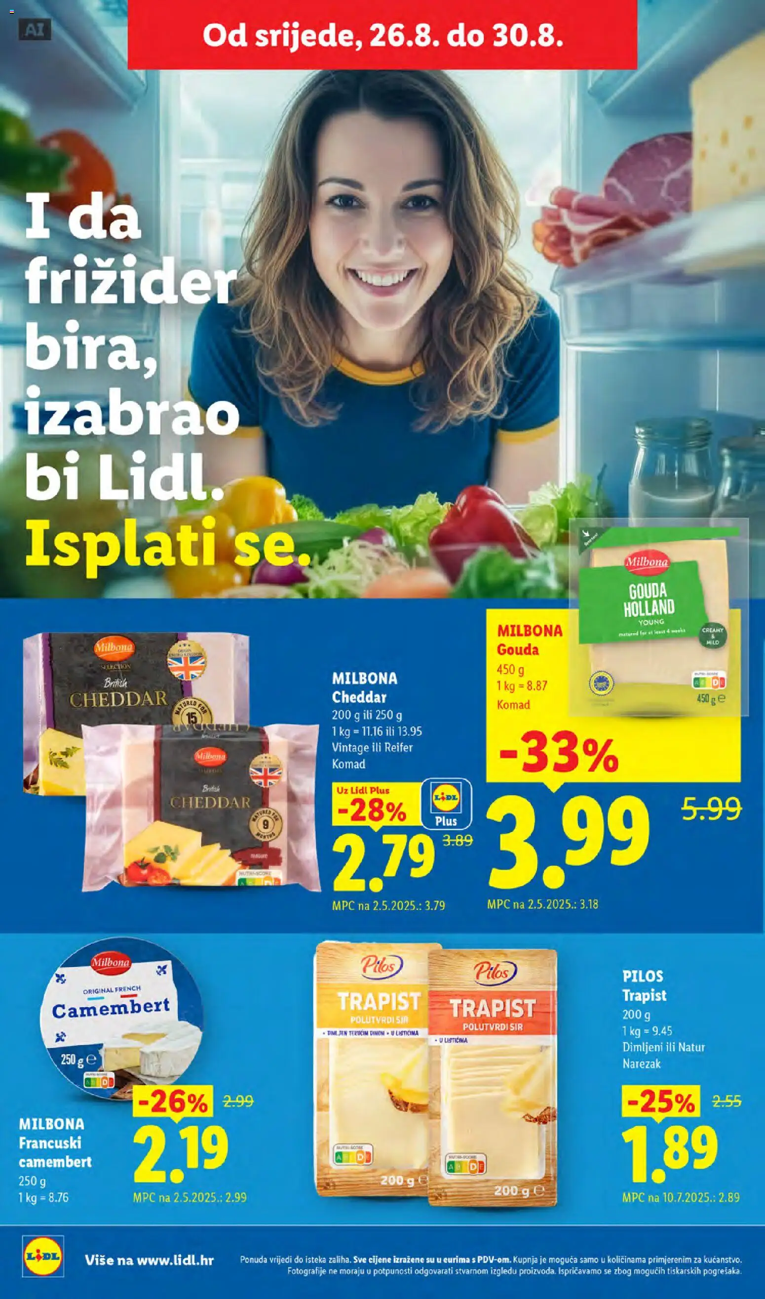 Lidl katalog | vrijedi od 24.08.2026 | Stranica: 48 | Proizvodi: Polutvrdi sir, Pilos, Camembert, Gouda