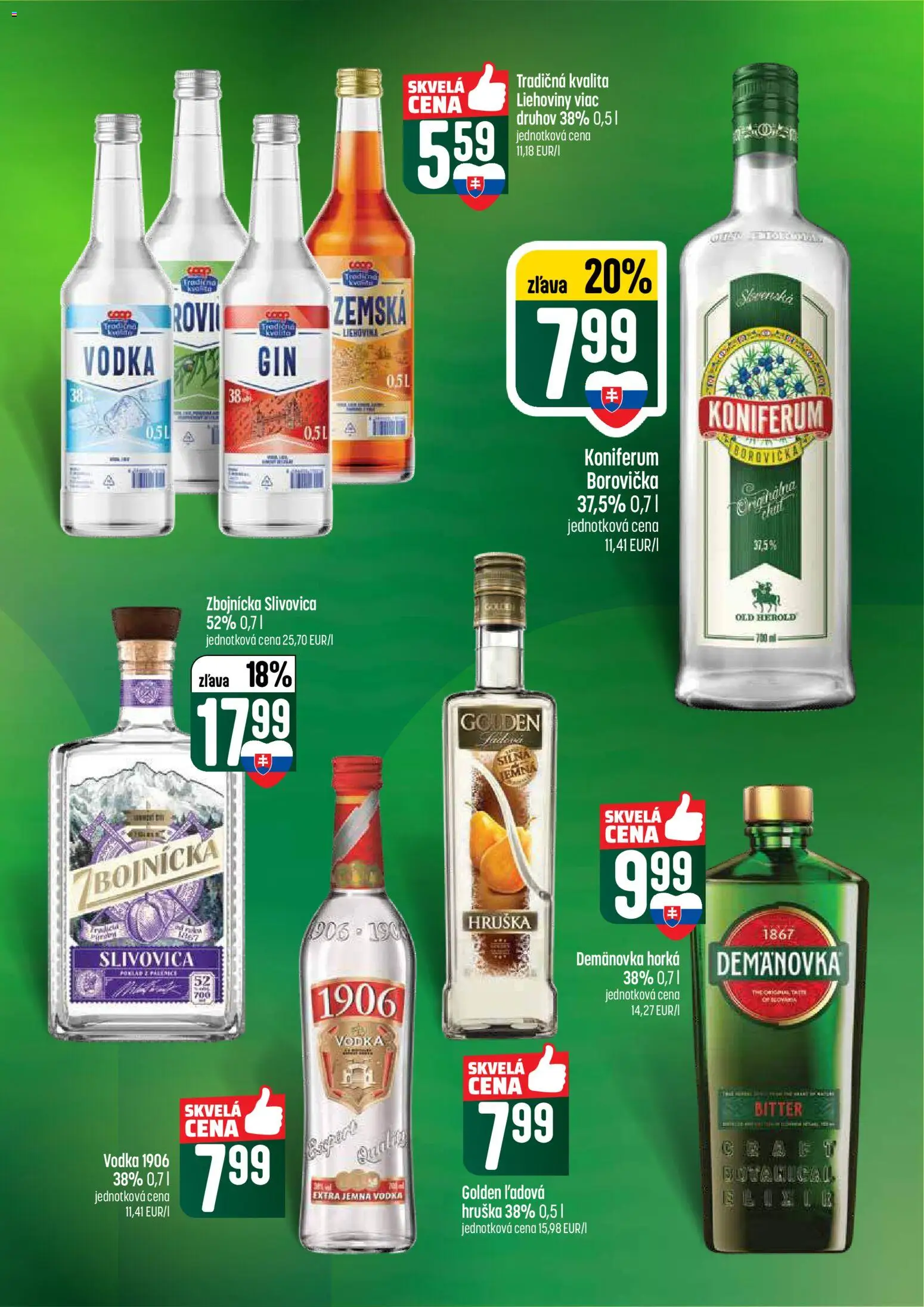 Nové COOP Jednota akcie – leták je platný od 04.06.2026 | Strana: 57 | Produkty: Borovička, Koniferum, Slivovica, Vodka