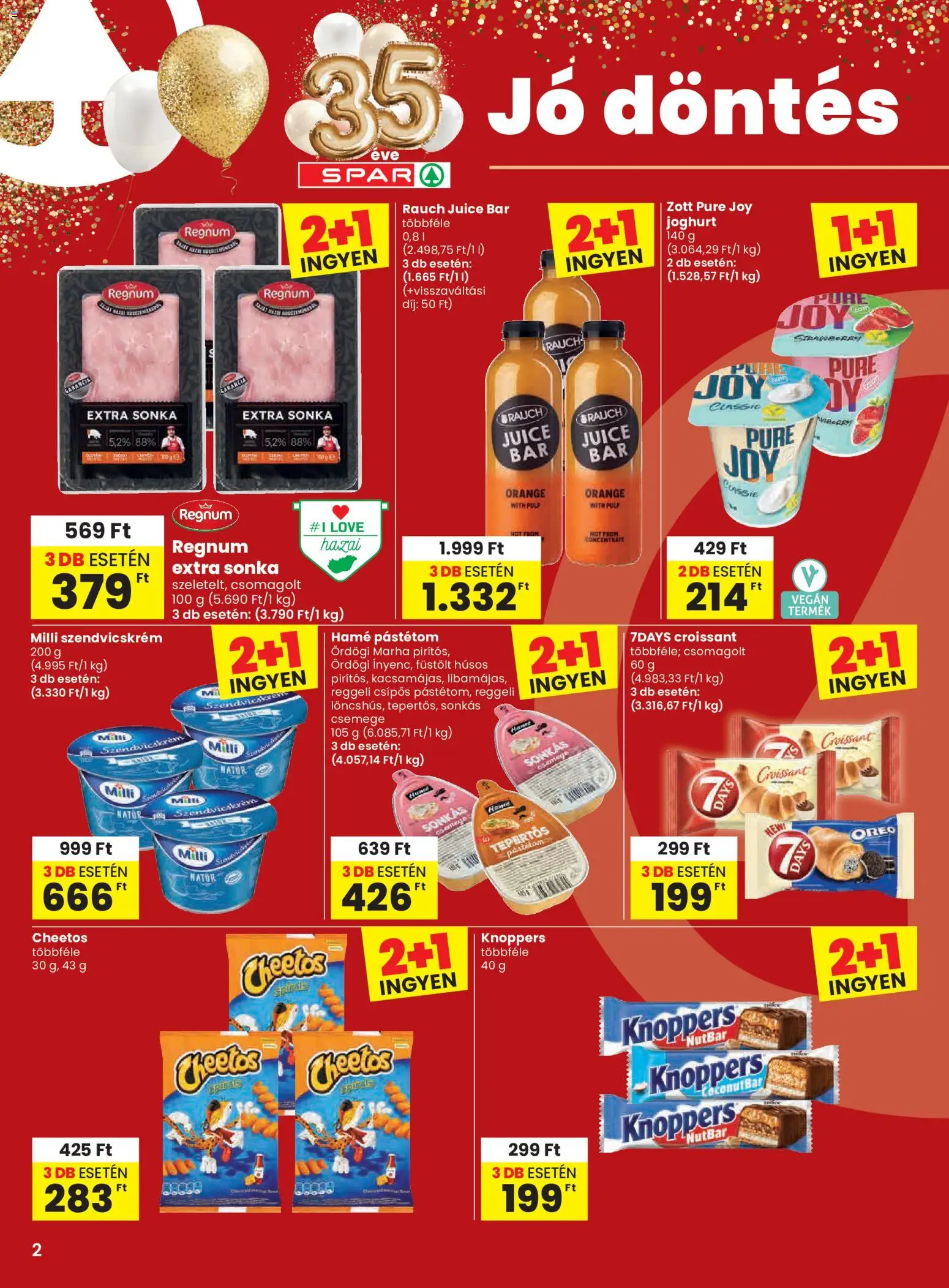 Spar akciós ujság - amely érvényes a következő dátumtól: 2026.07.30. | Oldal: 2 | Termékek: Szendvicskrém, Sonka, Cheetos, Pástétom