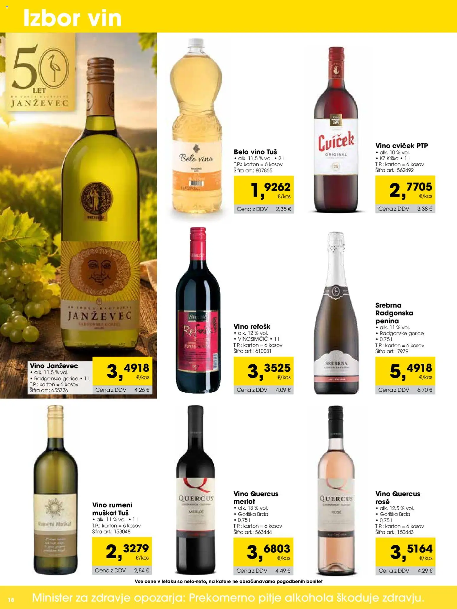 Novi Tuš katalog ponudbe – veljaven od 01.06.2026 | Stran: 18 | Izdelki: Penina, Vino