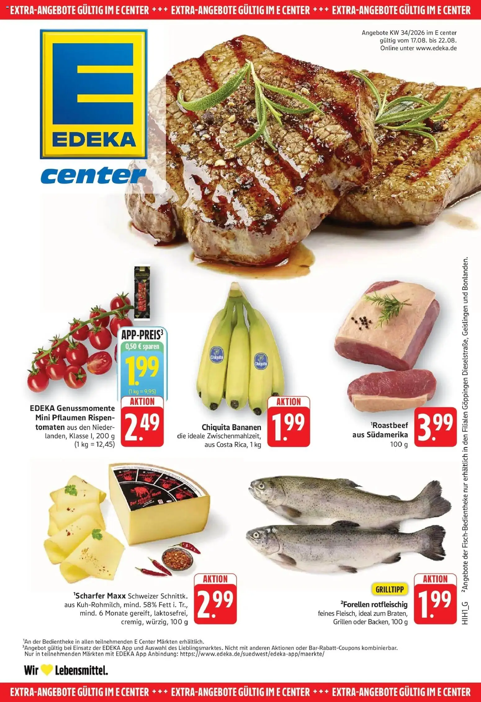 Edeka Prospekt Eislingen (ab 17.08.2026) » Angebote Online | Seite: 21 | Produkte: Pflaumen, Bananen, Tomaten