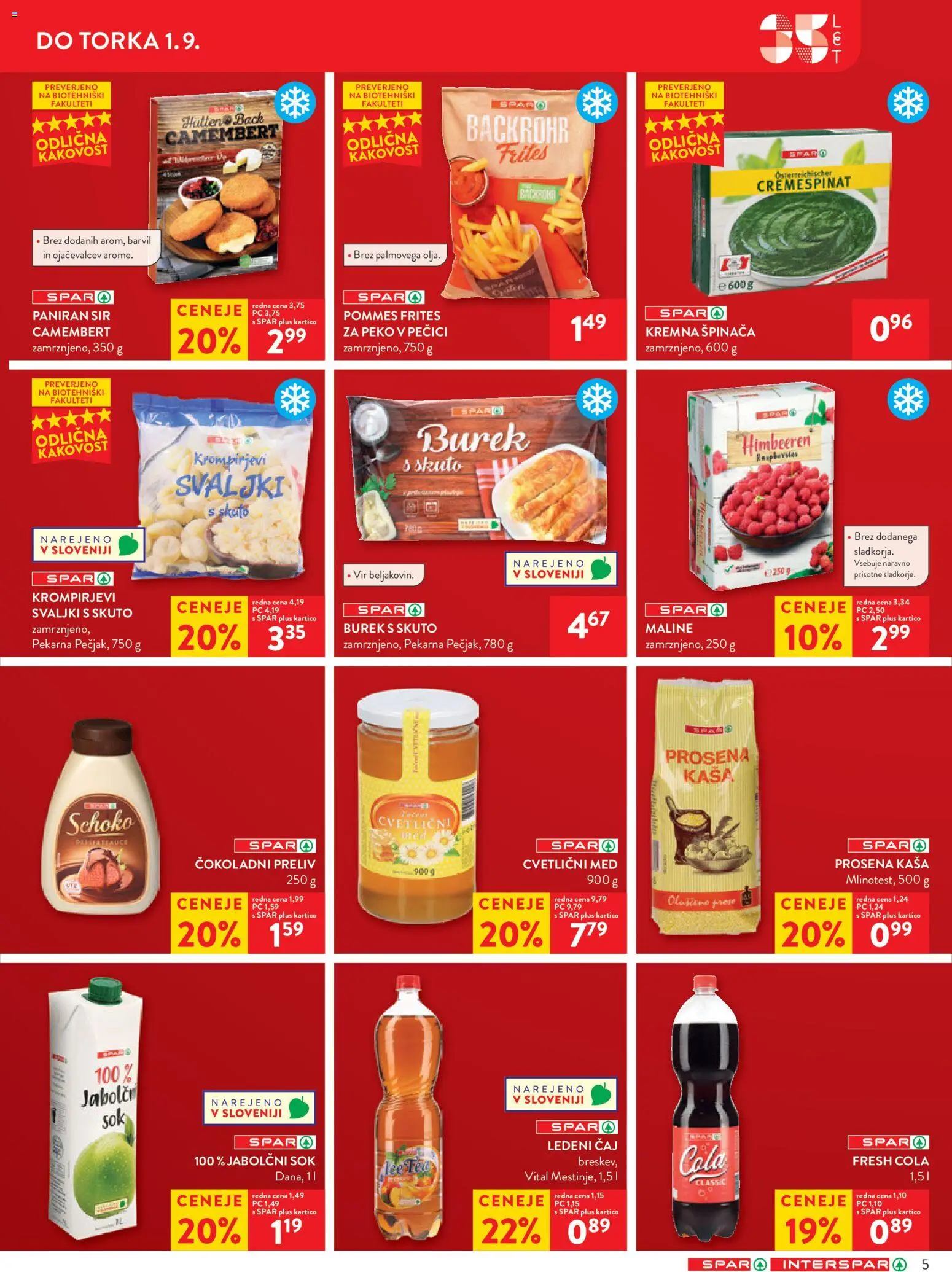Novi Spar katalog ponudbe – veljaven od 26.08.2026 | Stran: 5 | Izdelki: Med, Pekarna, Sir, Sok