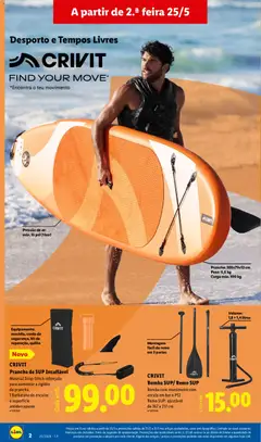 Pré-visualização Bomba SUP/ Remo SUP, Bomba com manómetro com escala em bar e PSI. Remo SUP: ajustável de 167 a 217 cm válido de 25.05.2026 | Página: 2 | Produtos: Remo, Corda, Prancha