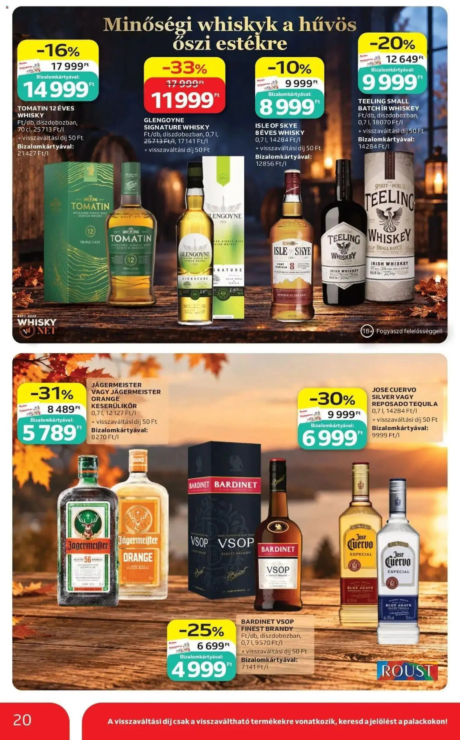 Auchan akciós újság Miskolc - 2026.10.29. -tól/töl > akció, lapozható szórólap 🛍️ | Oldal: 20 | Termékek: Irish whiskey, Tequila, Brandy, Agávé