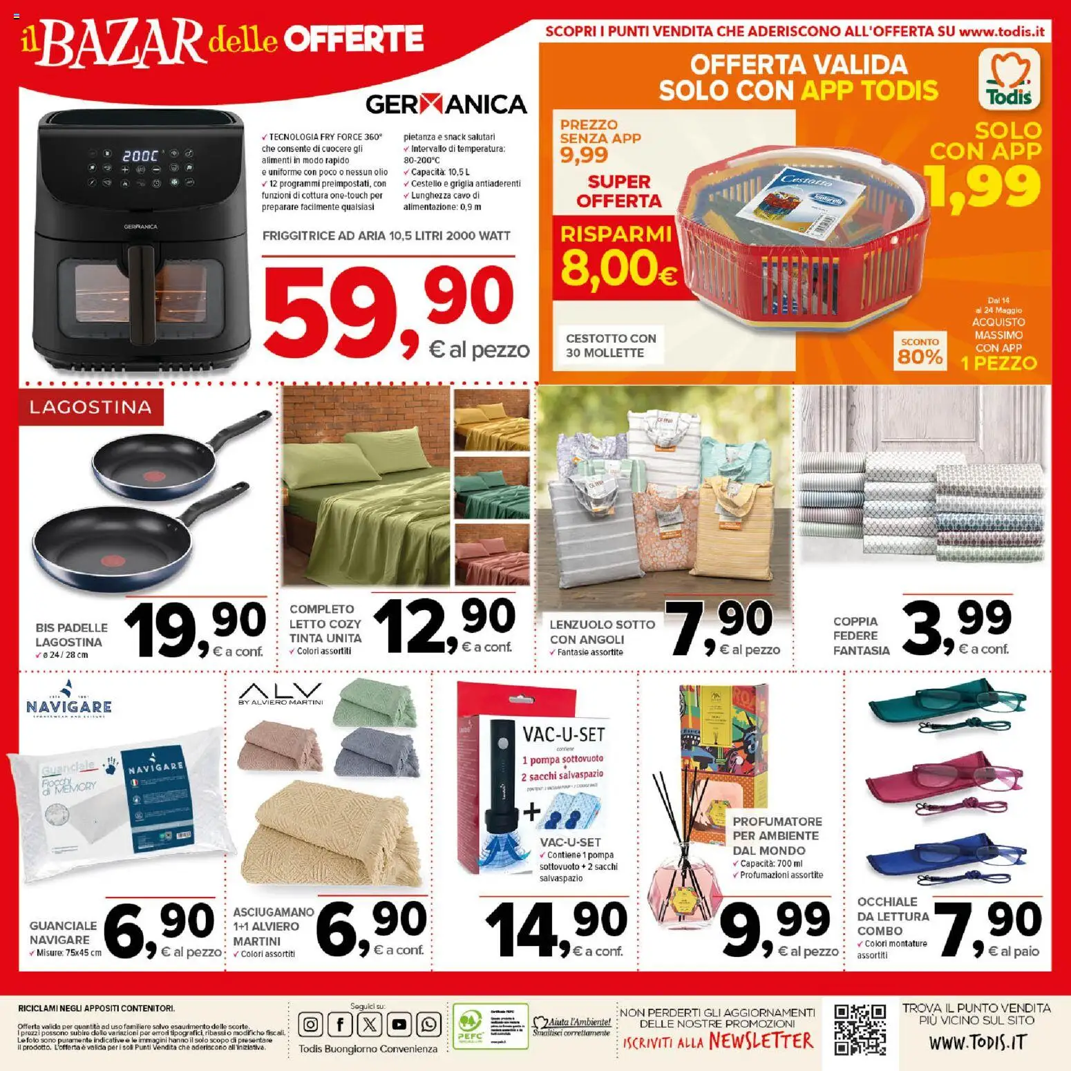 Volantino Todis del 14.05.2026 | Pagina: 24 | Prodotti: Friggitrice ad aria, Cavo, Griglia, Asciugamano