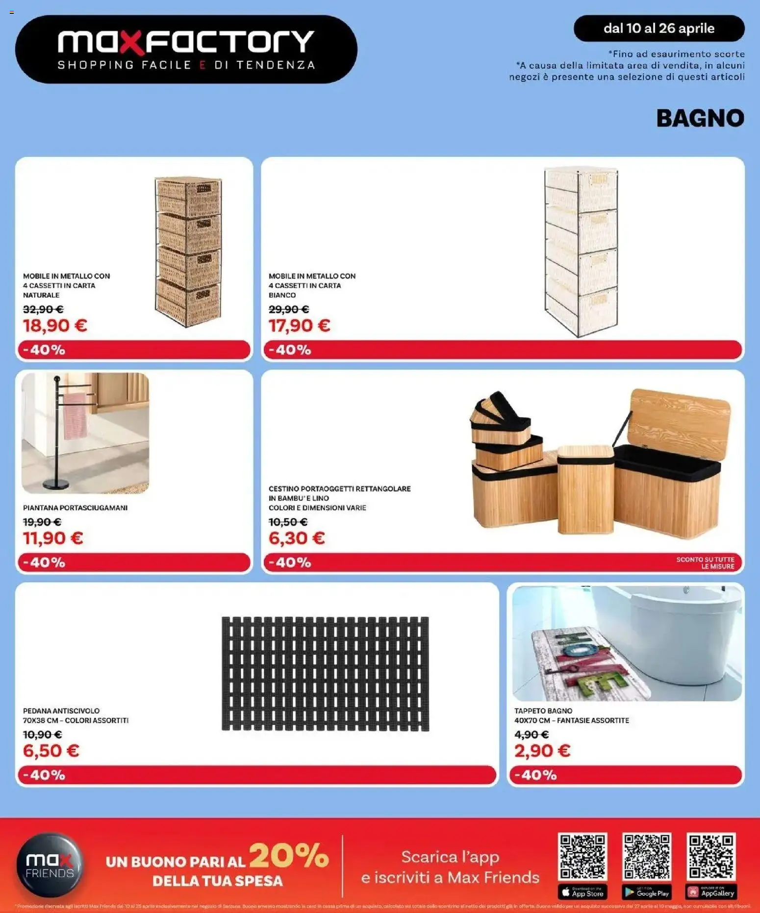 Volantino Max Factory del 10.04.2026 | Pagina: 14 | Prodotti: Mobile, Bagno, Cestino, Tappeto