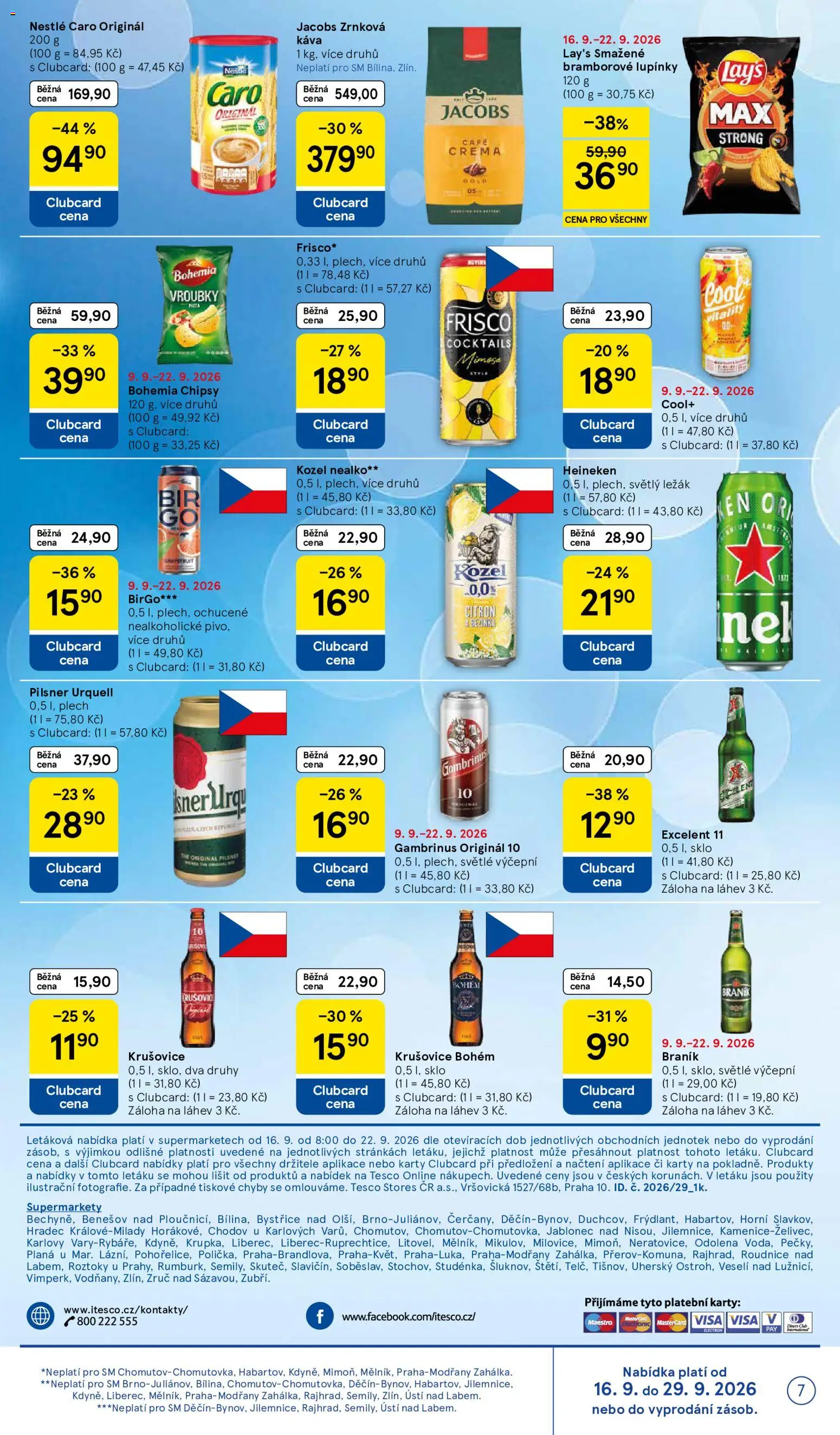 Tesco leták - Supermarket od 16.09.2026 | Strana: 7 | Produkty: Heineken, Krušovice Bohém, Lay's, Kozel nealko