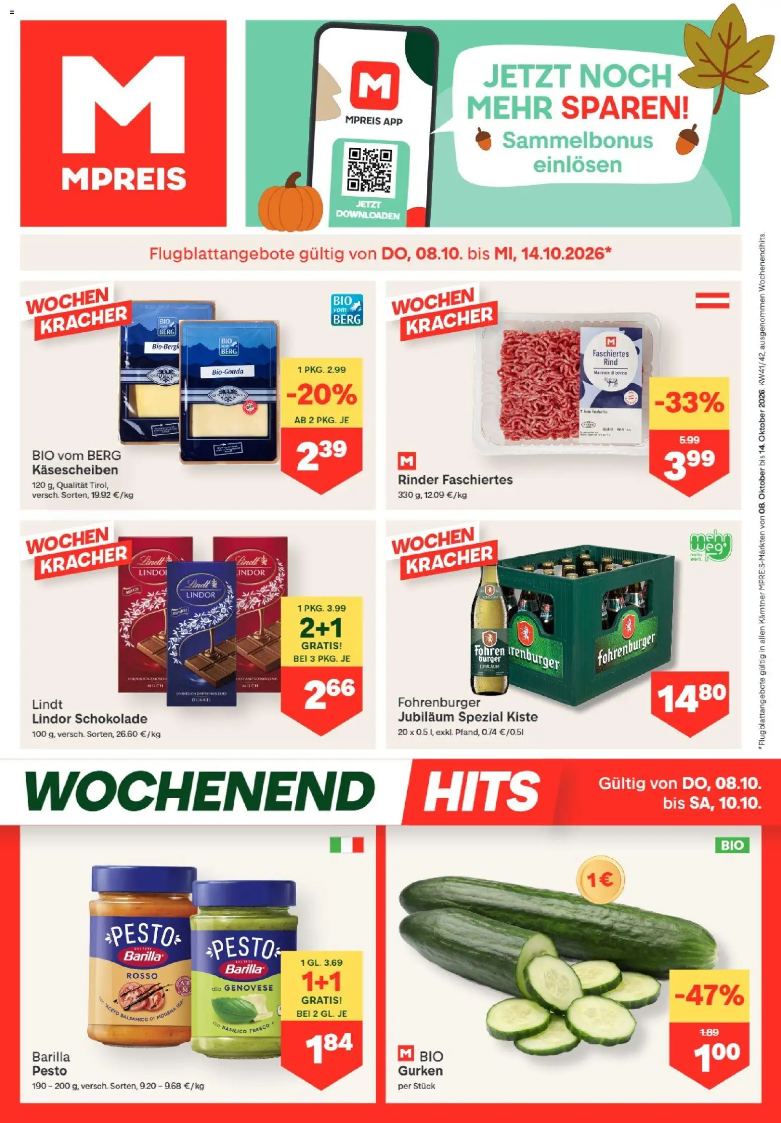 MPREIS Dellach im Drautal gültig ab 08.10.2026 | Seite: 1 | Produkte: Gurken, Burger, Milch, Schokolade