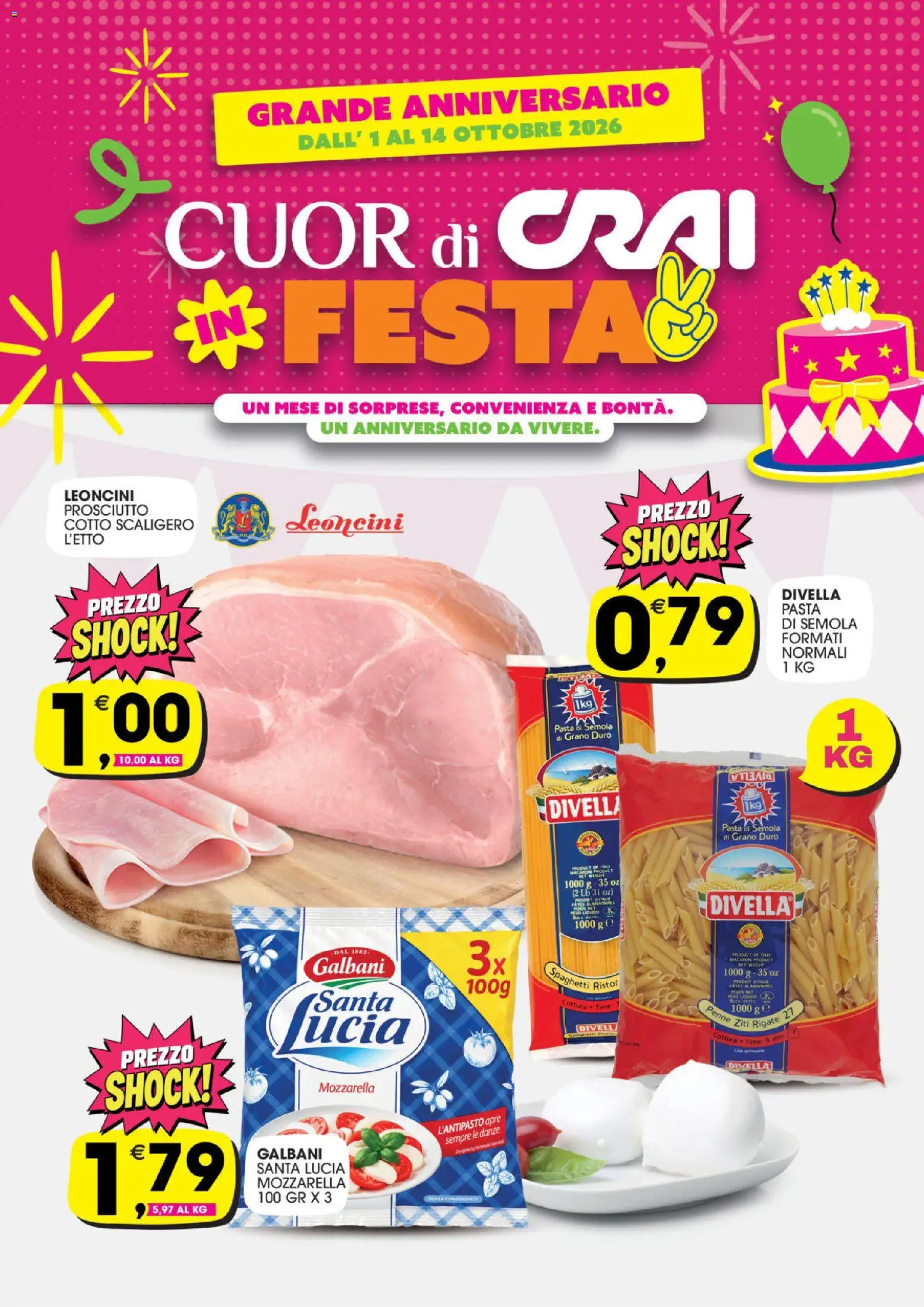 Volantino CRAI del 01/10/2026 | Pagina: 1 | Prodotti: Mozzarella, Prosciutto, Pasta, Semola