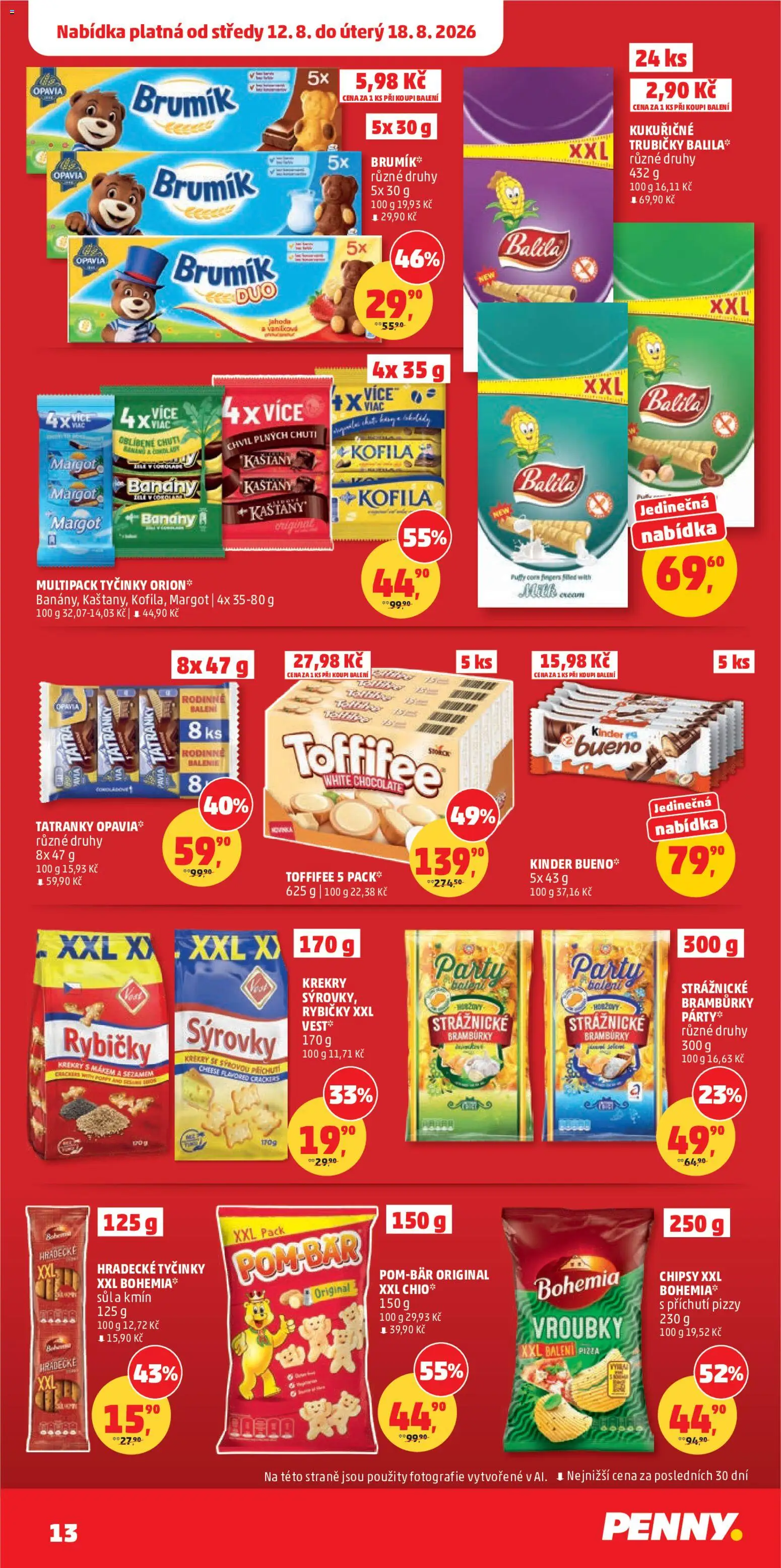 Penny Market leták od 12.08.2026 | Strana: 13 | Produkty: Pizza, Bramburky, Tyčinky, Kinder