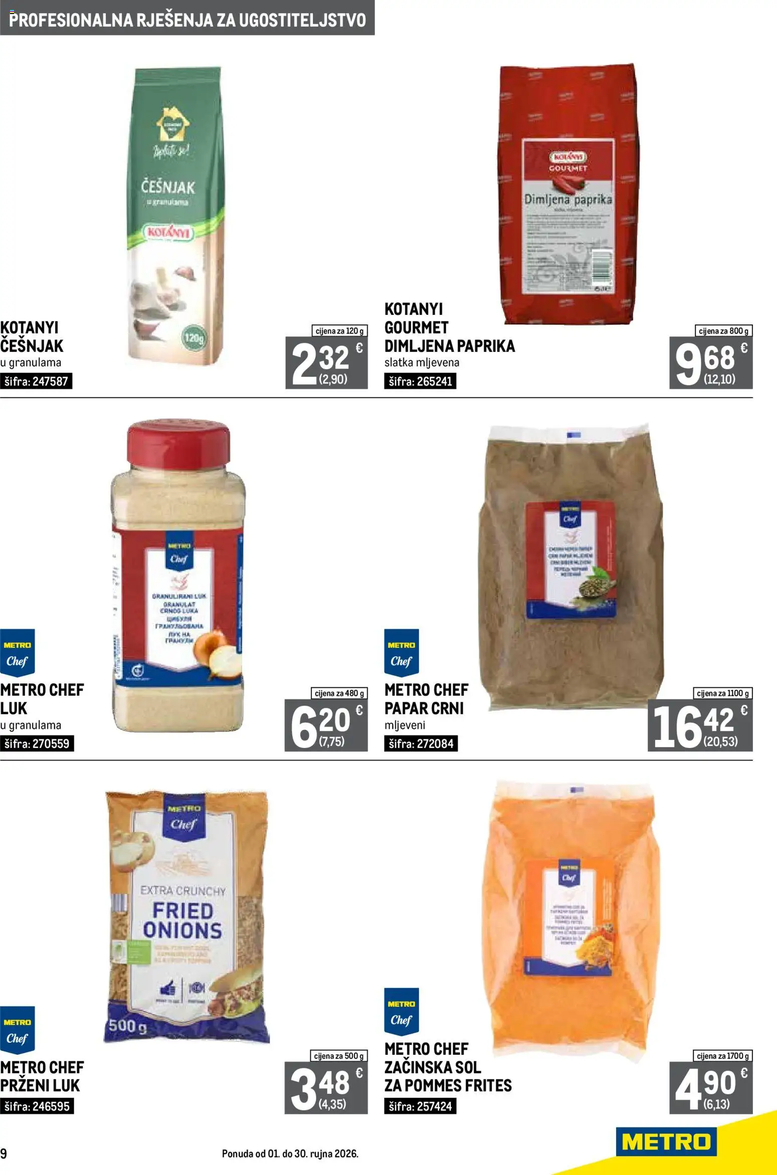 Metro katalog | vrijedi od 01.09.2026 | Stranica: 9 | Proizvodi: Paprika, Luk, Sol, Papar