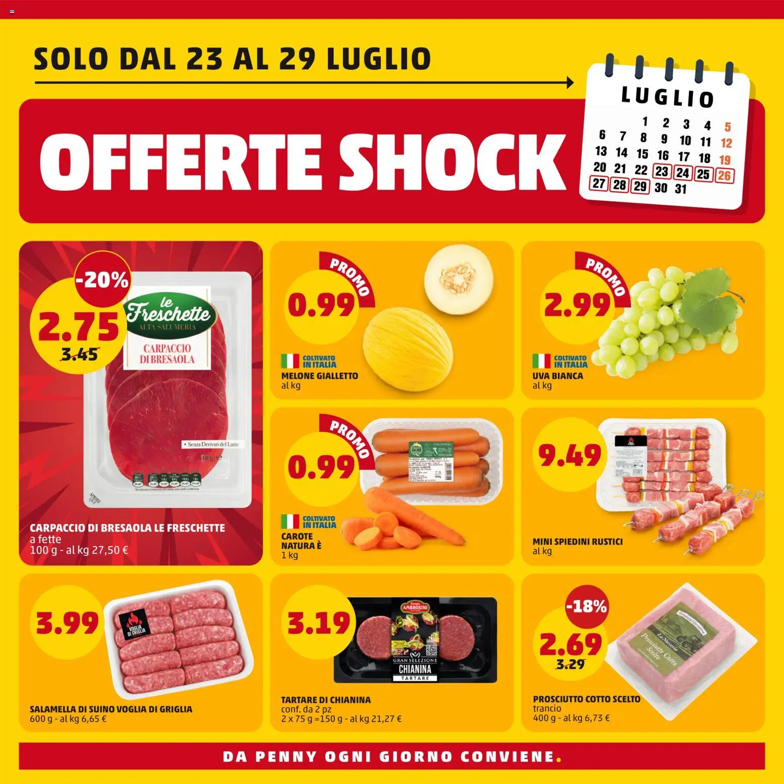 Volantino PENNY del 23/07/2026 | Pagina: 2 | Prodotti: Bresaola, Latte, Carote, Griglia