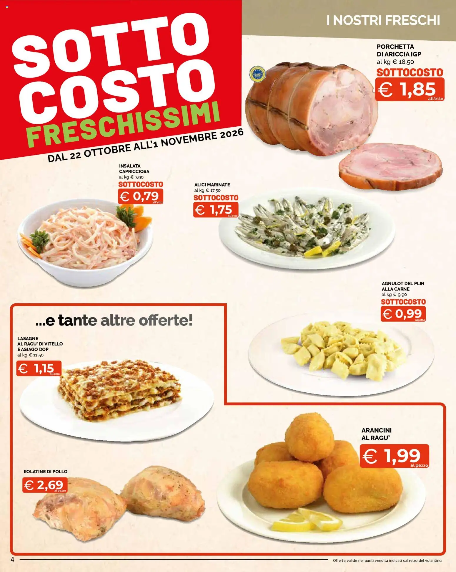 Volantino Mercatò del 22/10/2026 | Pagina: 4 | Prodotti: Porchetta, Insalata, Vitello, Carne