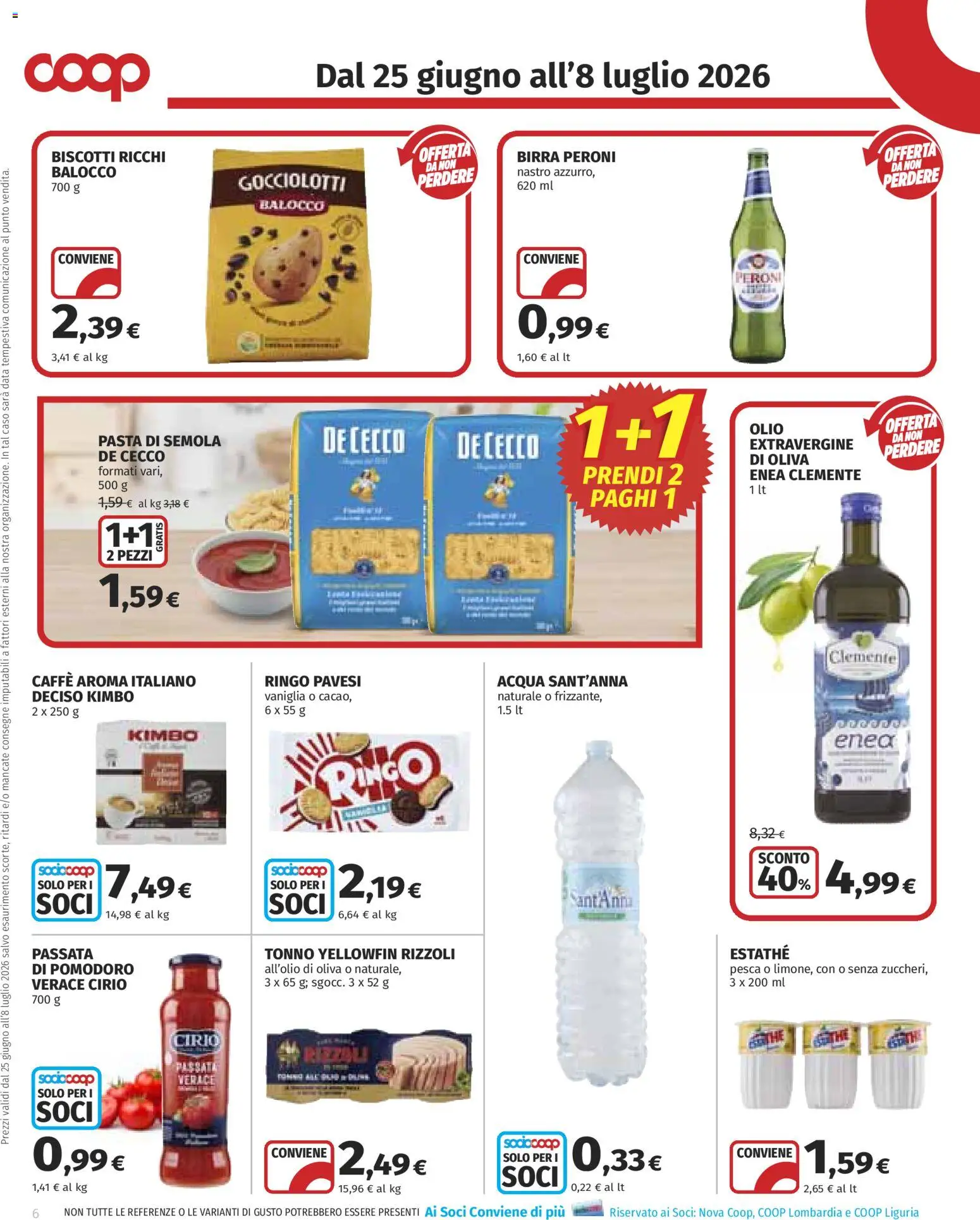 Volantino COOP del 25/06/2026 | Pagina: 6 | Prodotti: Caffè, Birra, Olio, Pesca