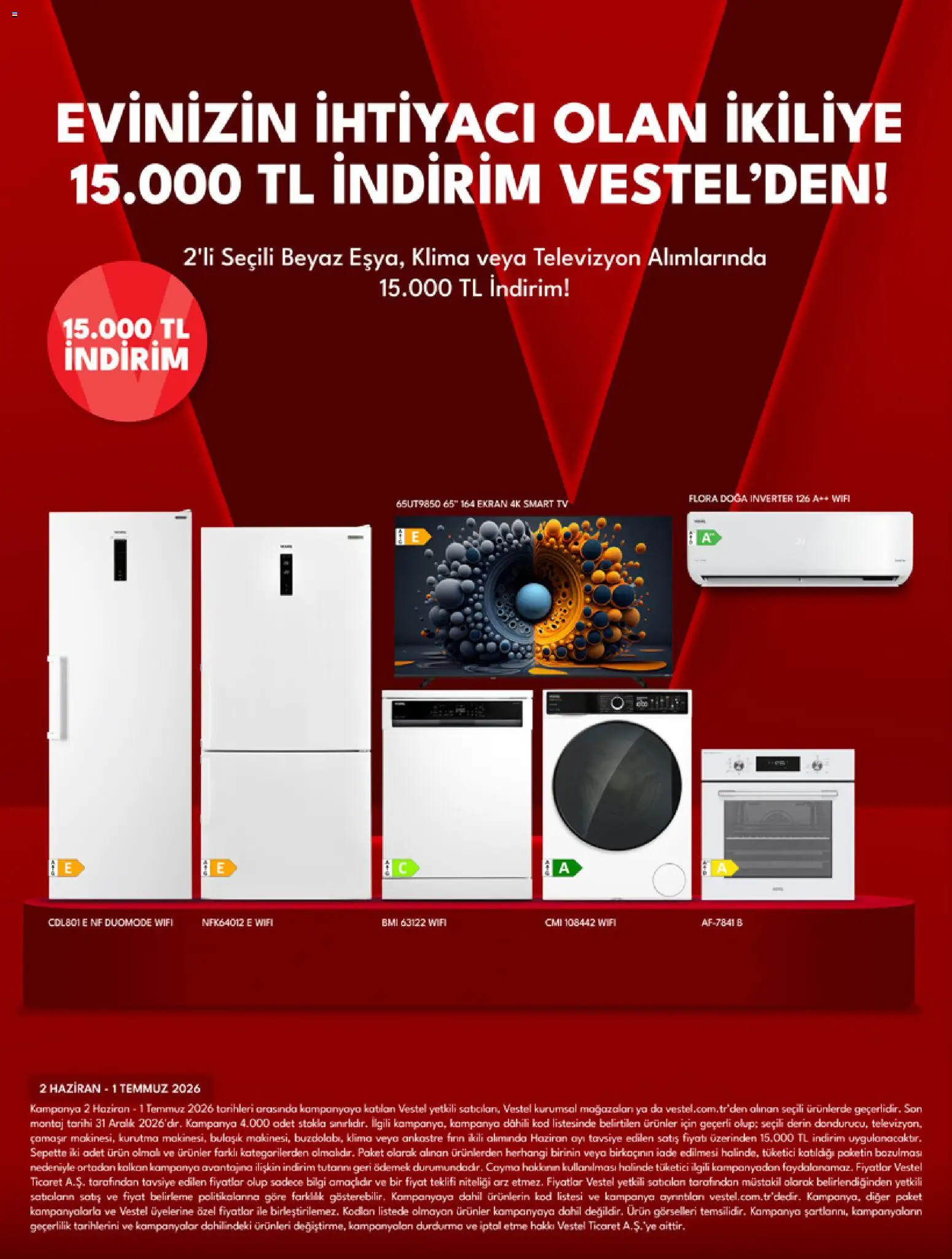 Vestel Katalog - 01.06.2026 tarihinden itibaren geçerlidir | Sayfa: 4 | Ürünler: Kalkan, TV, Fırın, Klima