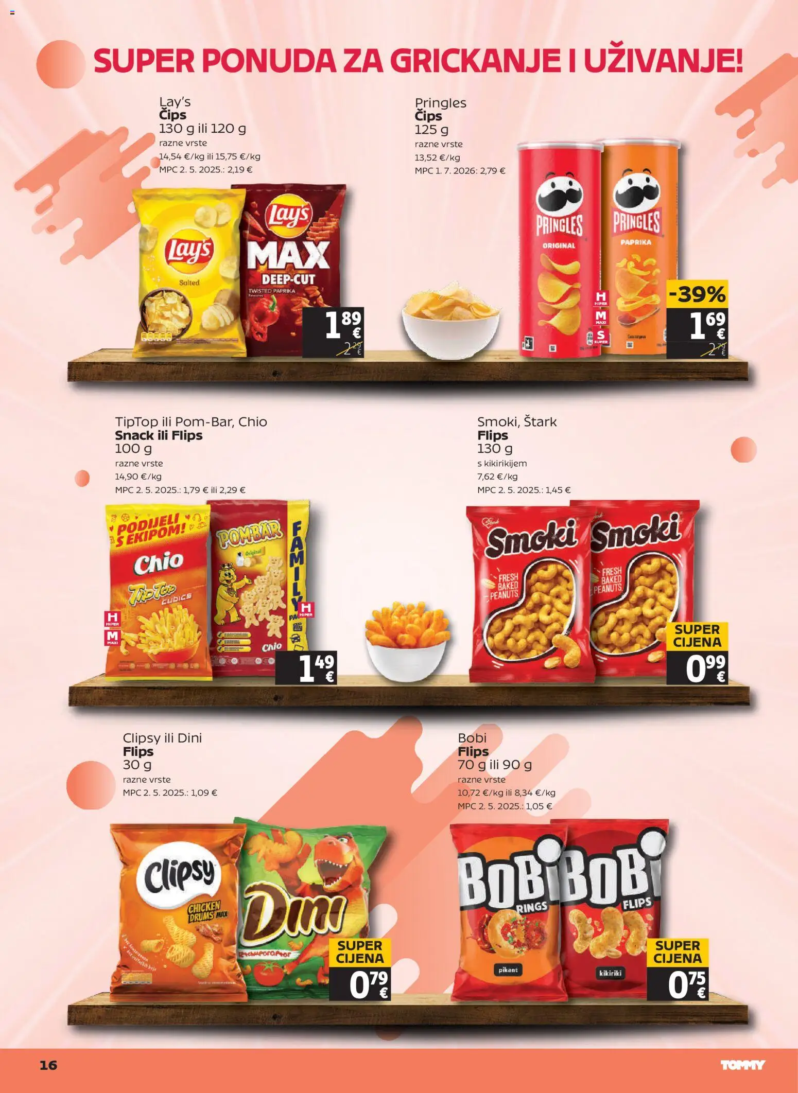 Tommy katalog | vrijedi od 06.08.2026 | Stranica: 16 | Proizvodi: Flips, Pringles, Paprika, Čips