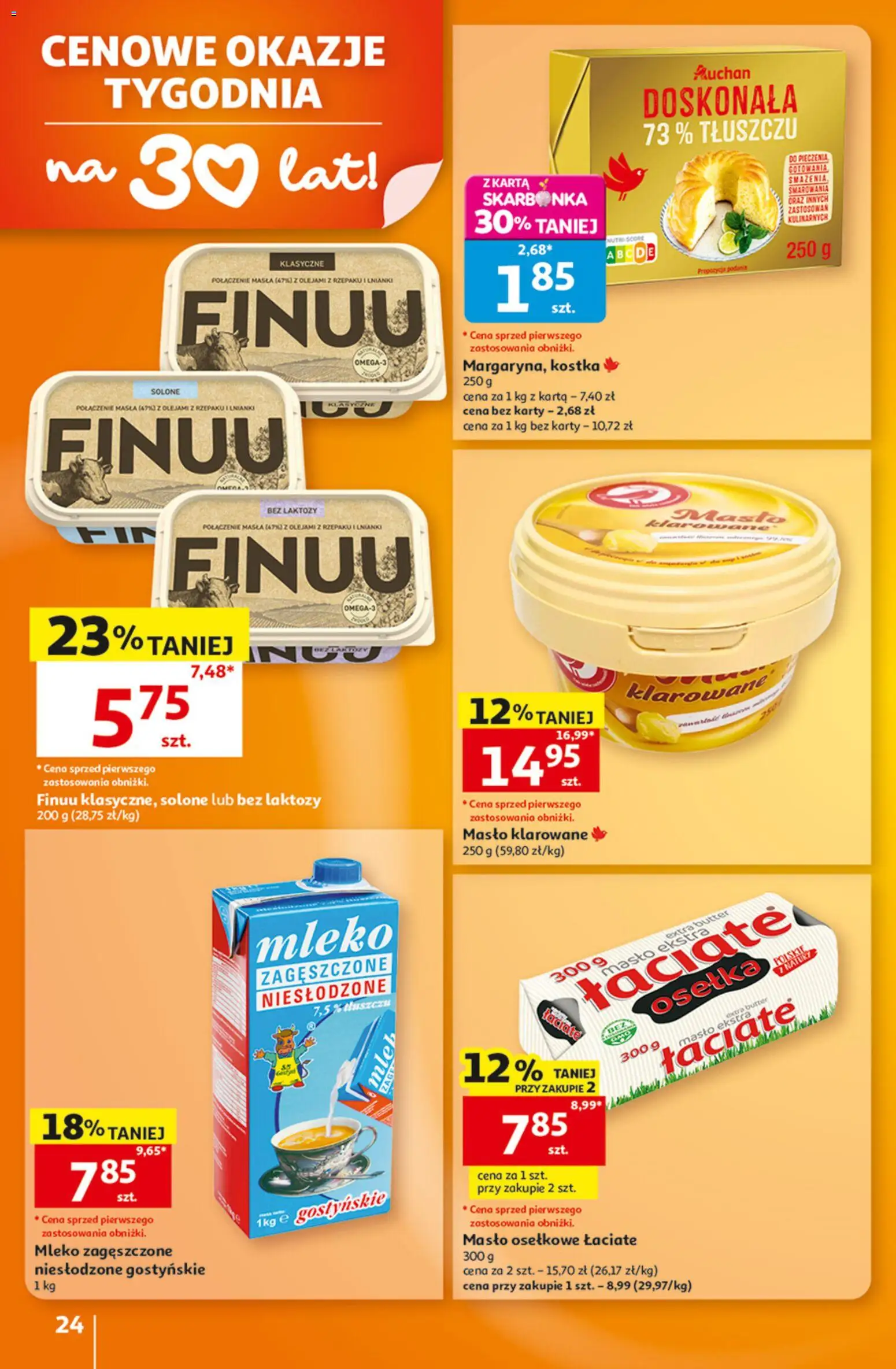 Auchan gazetka - Hipermarket od 08.10.2026 | Strona: 24 | Produkty: Karta, Osełka, Bez laktozy, Mleko