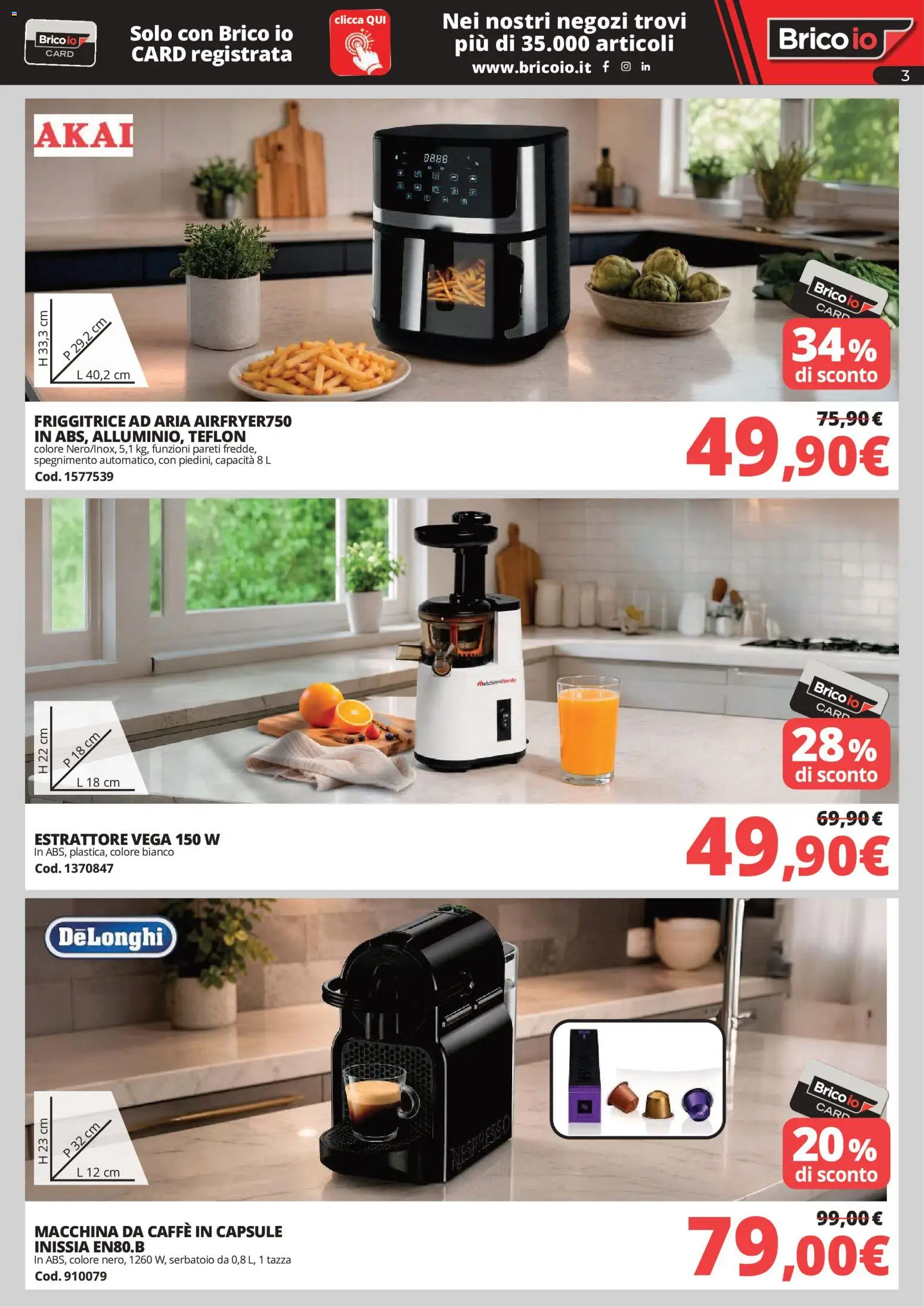 Volantino Brico io del 26/06/2026 | Pagina: 3 | Prodotti: Friggitrice ad aria, Macchina da caffe, Caffè, Caffe in capsule