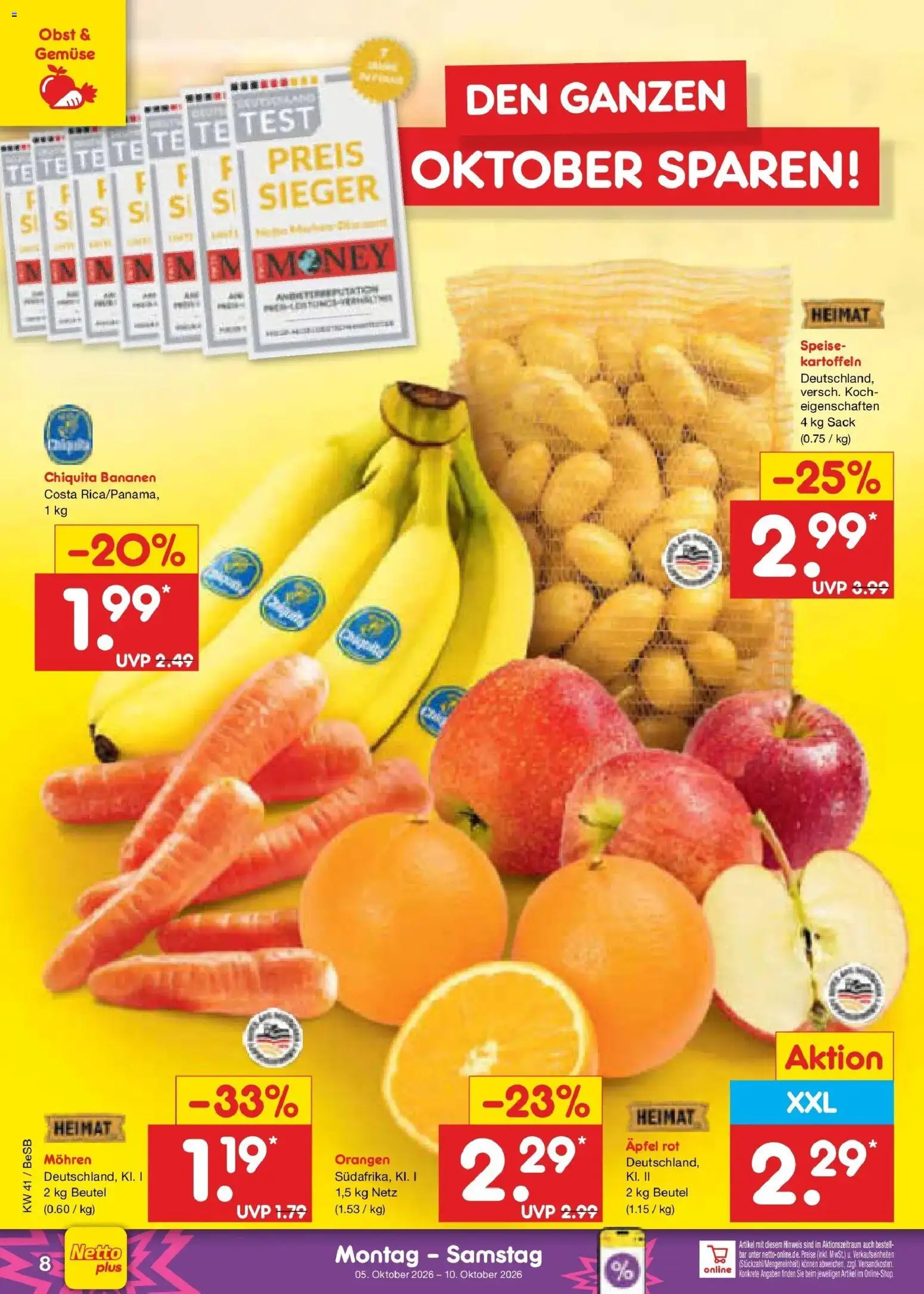 Netto Marken-Discount Prospekt Berlin-Prenzlauer Berg (ab 05.10.2026) » Angebote | Seite: 8 | Produkte: Bananen, Orangen, Gemüse, Obst