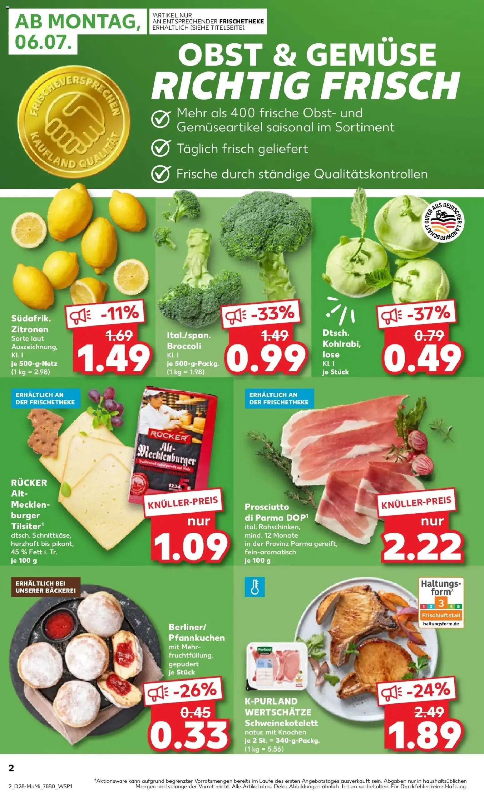 Kaufland Kaufland: Mo-Mi Der Wochenstart – gültig ab 05.07.2026 | Seite: 2 | Produkte: Bäckerei, Burger, Pfannkuchen, Gemüse