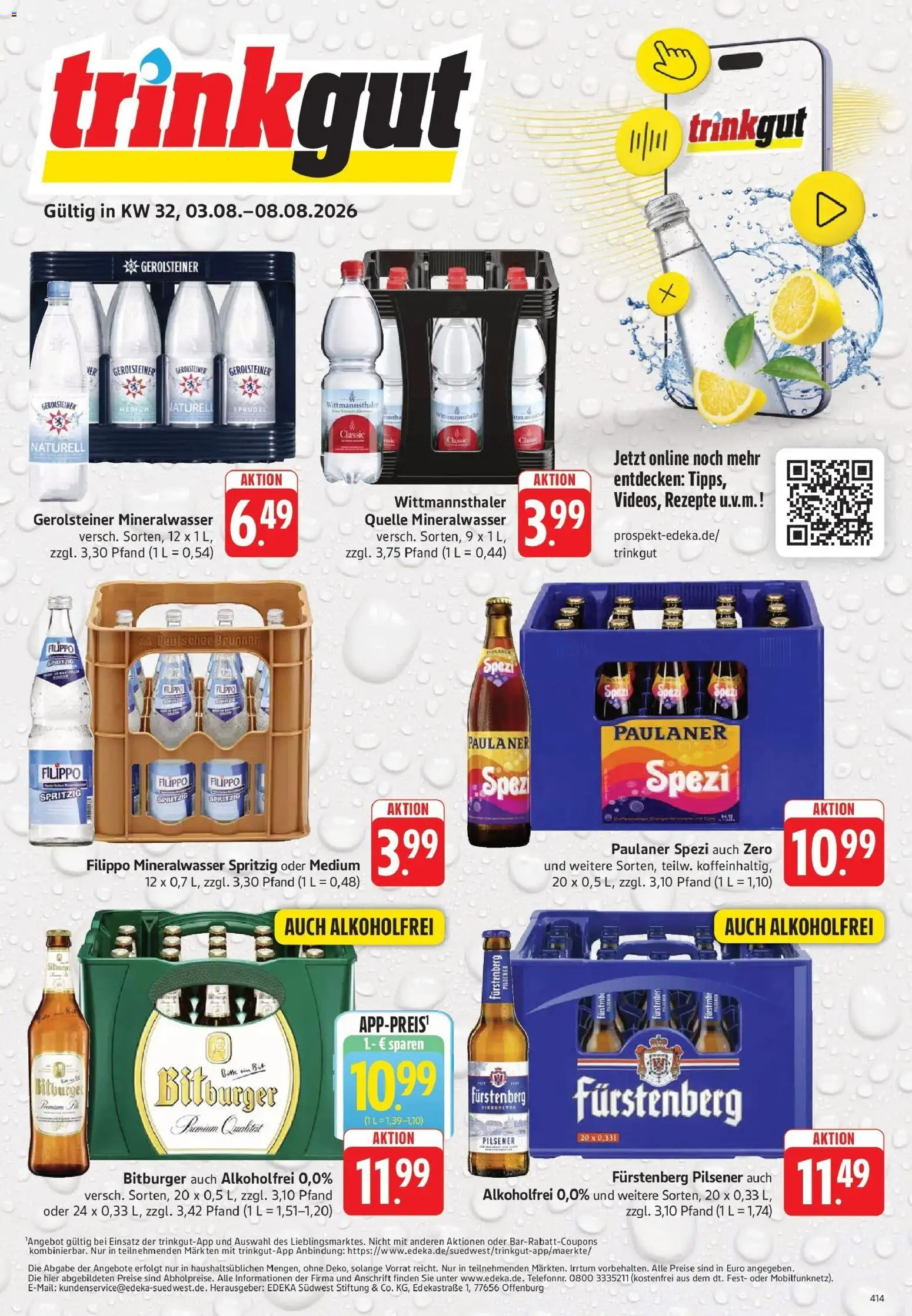 Trinkgut Prospekt Schramberg – gültig ab 03.08.2026 | Seite: 1 | Produkte: Paulaner spezi, Mineralwasser, Paulaner, Gerolsteiner