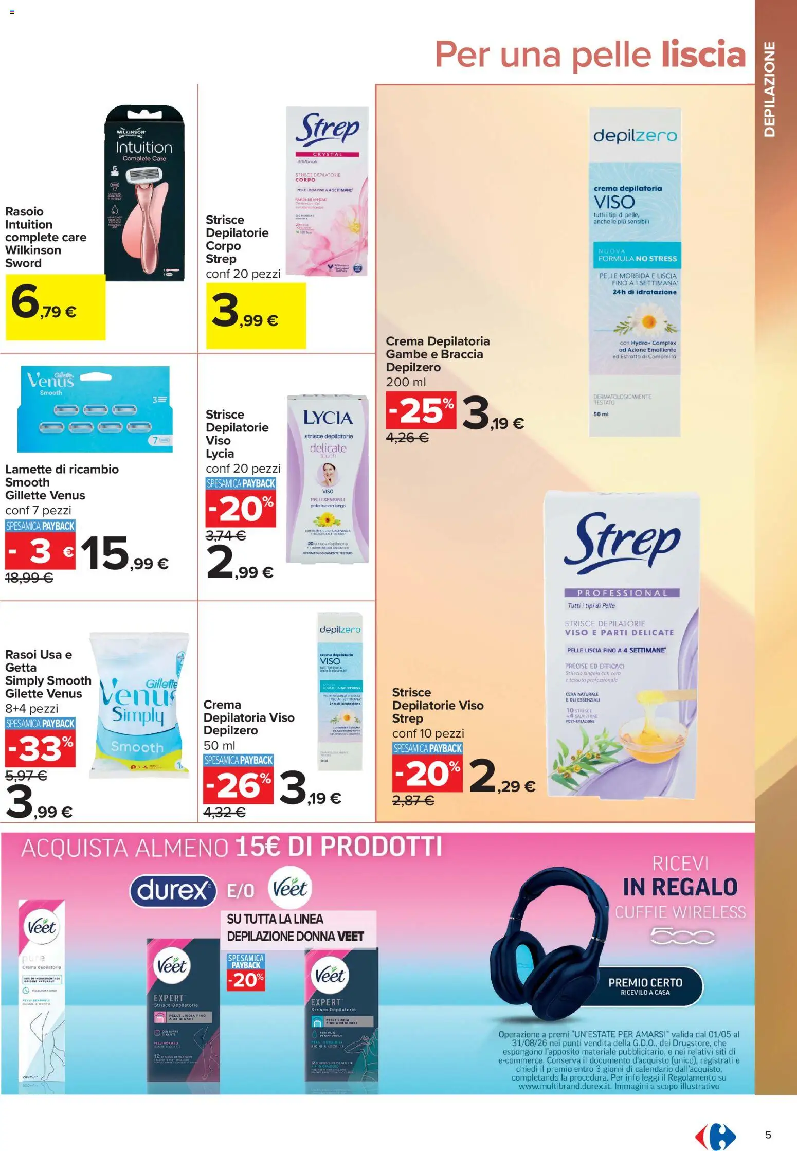Volantino Carrefour del 10/07/2026 | Pagina: 5 | Prodotti: Crema, Rasoio, Crema depilatoria, Bikini