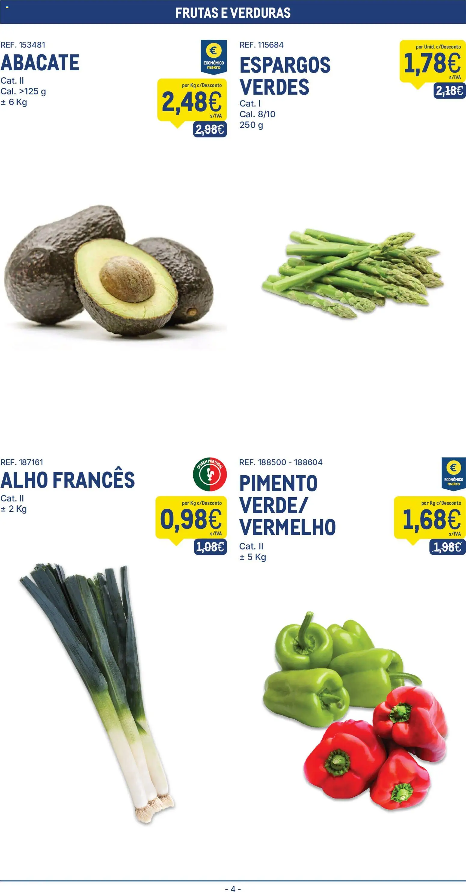 Makro folheto │ válido de 05.05.2026 | Página: 4 | Produtos: Espargos, Alho francês, Abacate