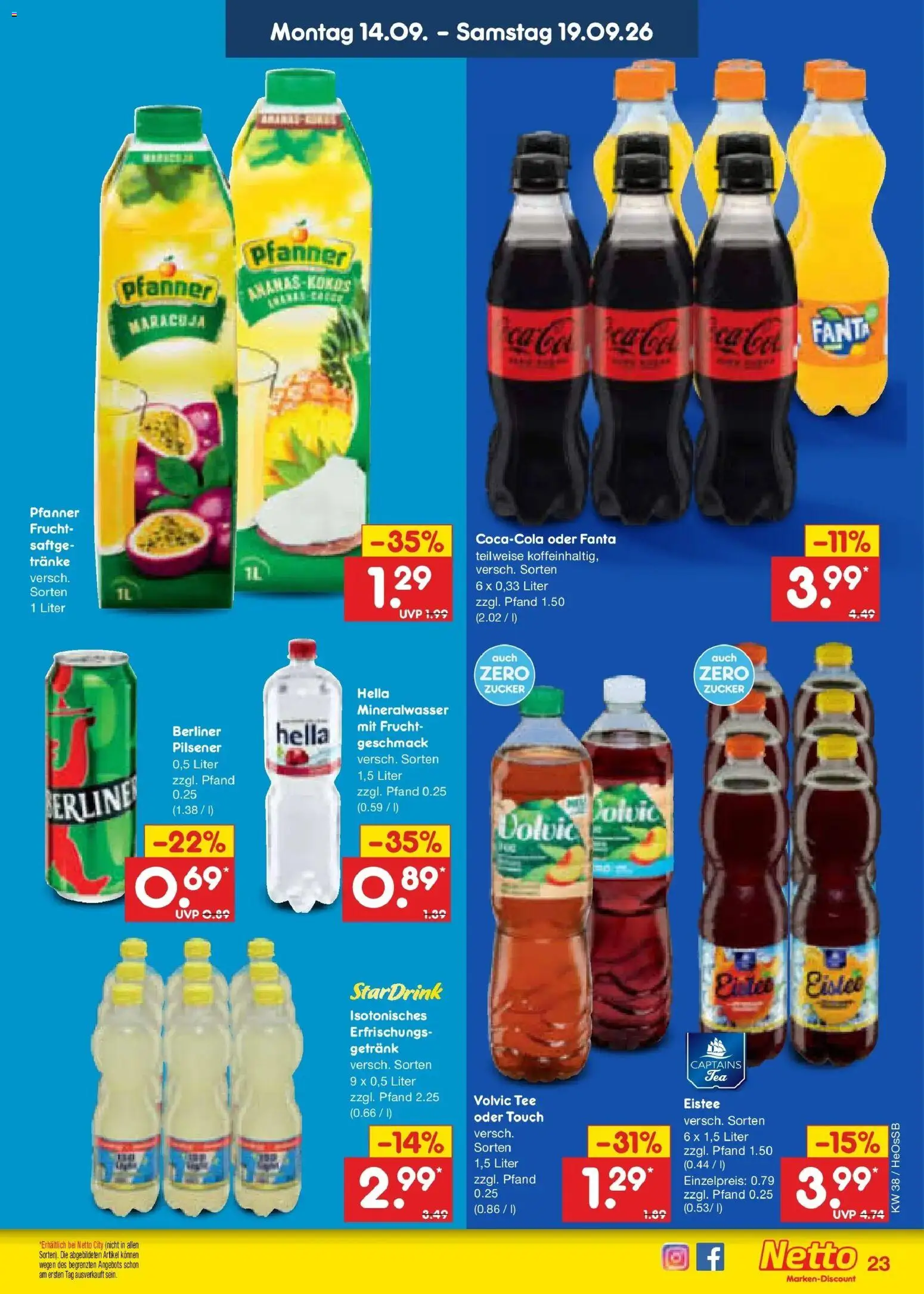 Netto Marken-Discount Prospekt Rostock – gültig ab 14.09.2026 | Seite: 33 | Produkte: Berliner, Fanta, Hella, Tee
