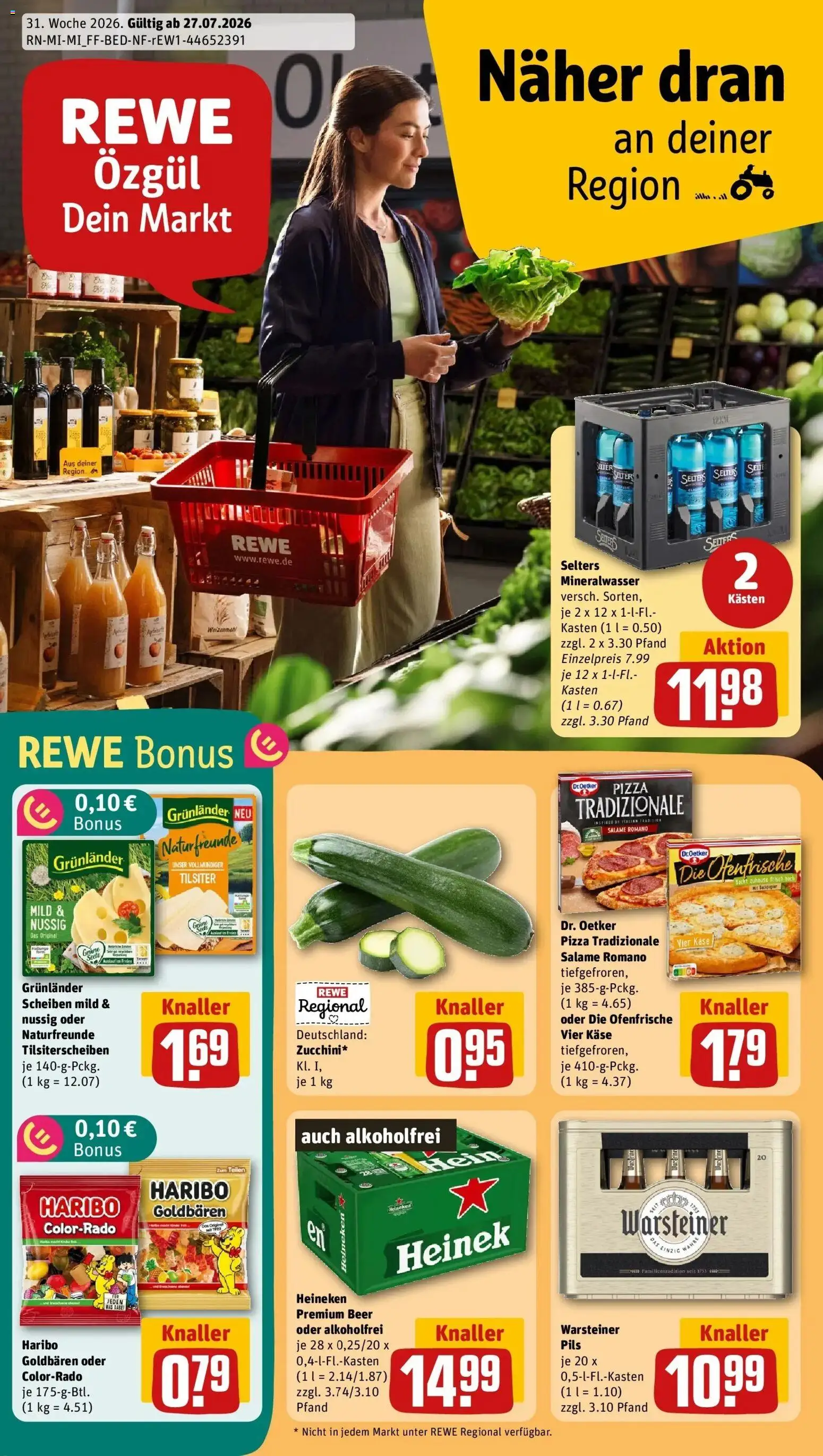 Rewe Prospekt Frankfurt / Nieder-Eschbach – gültig ab 27.07.2026 | Seite: 1 | Produkte: Pils, Mineralwasser, Grunlander, Warsteiner