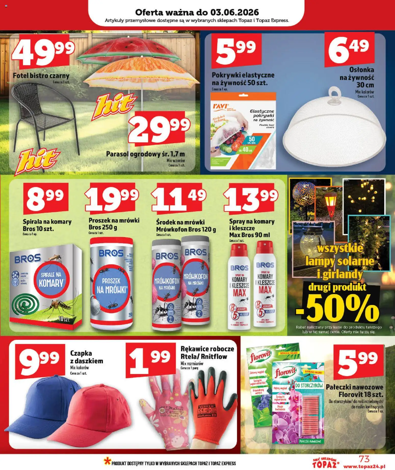 Topaz gazetka - MAZ od 28.05.2026 | Strona: 73 | Produkty: Czapka, Parasol, Fotel, Artykuły przemysłowe