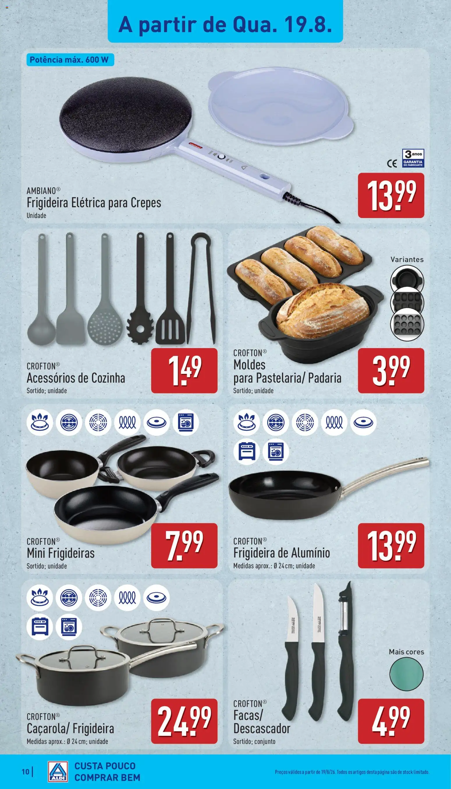 Aldi folheto │ válido de 17/08/2026 | Página: 10 | Produtos: Padaria, Frigideira, Facas, Descascador
