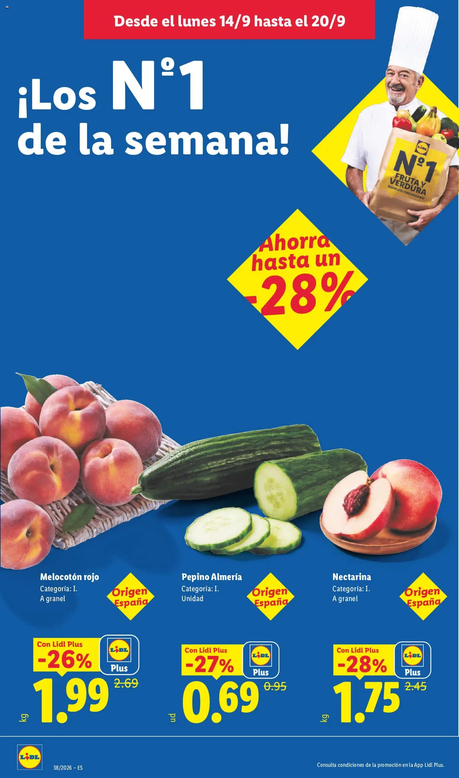Lidl folleto │ válido desde el 14/09/2026 | Página: 2 | Productos: Fruta, Cebolla, Melocotón rojo, Bebidas