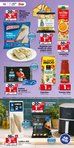 Vista previa Canelones de atún, Dia Al Punto 300 g válido desde el 08/07/2026 | Página: 10 | Productos: Filetes de merluza, Té, Gazpacho, Canelones