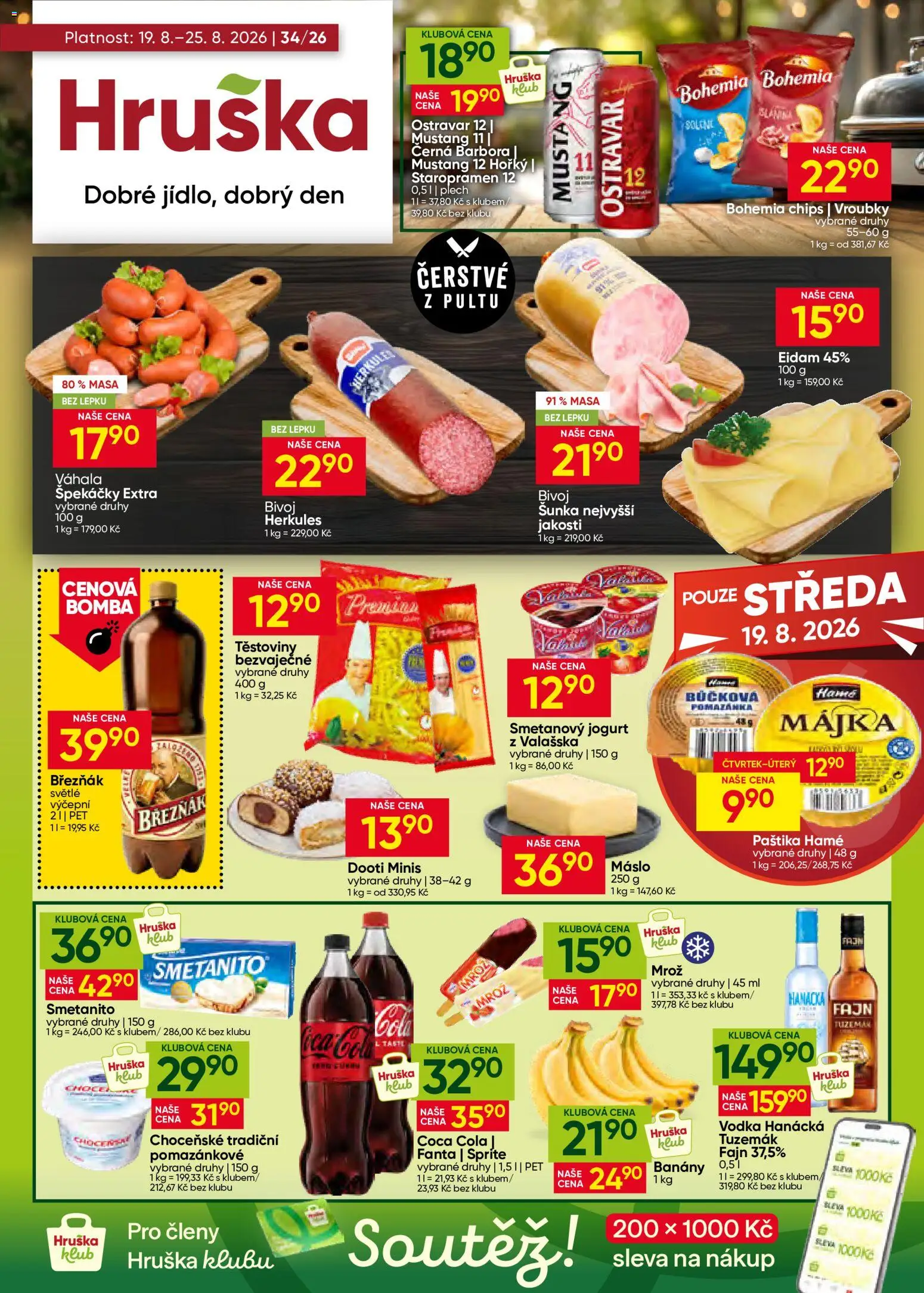 Hruška leták od 19.08.2026 | Strana: 1 | Produkty: Banány, Fanta, Paštika, Cola