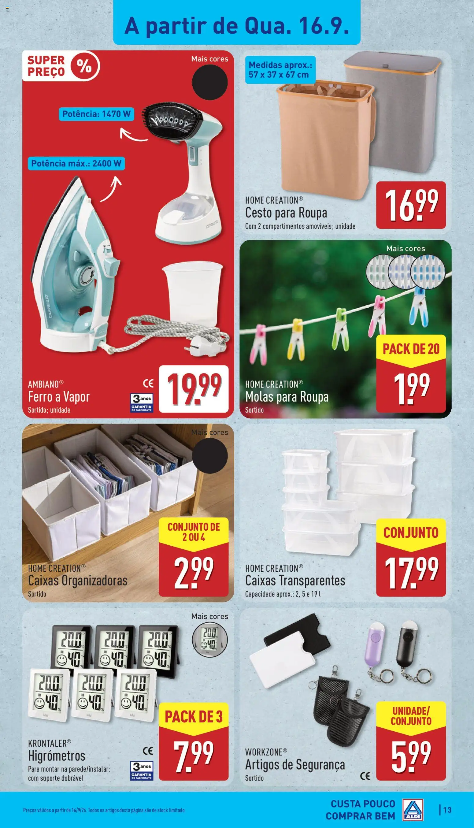 Aldi folheto │ válido de 14/09/2026 | Página: 13 | Produtos: Cesto para roupa, Ferro a vapor, Ferro