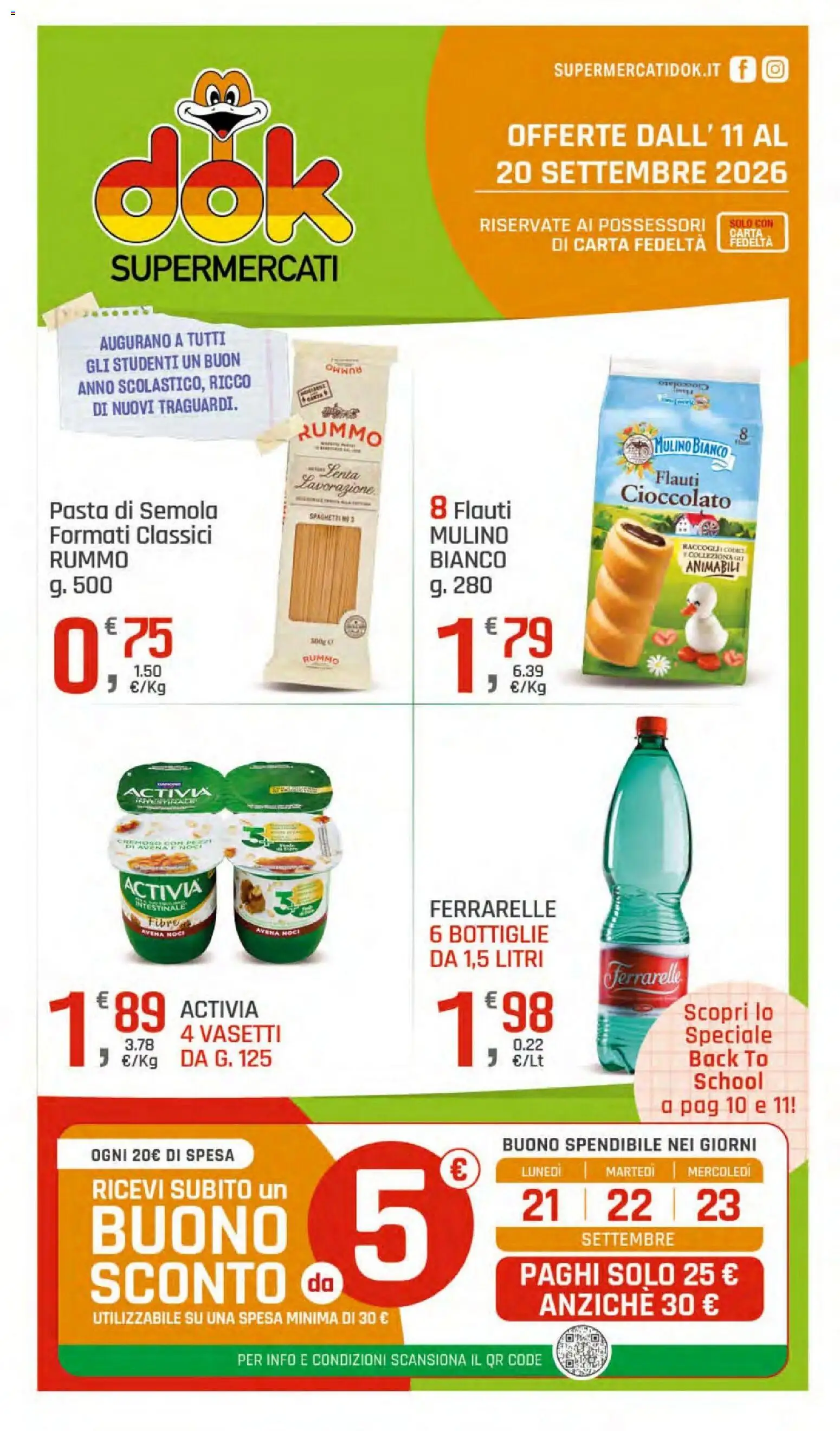Volantino DOK del 11/09/2026 | Pagina: 1 | Prodotti: Pasta, Noci, Ferrarelle, Spaghetti