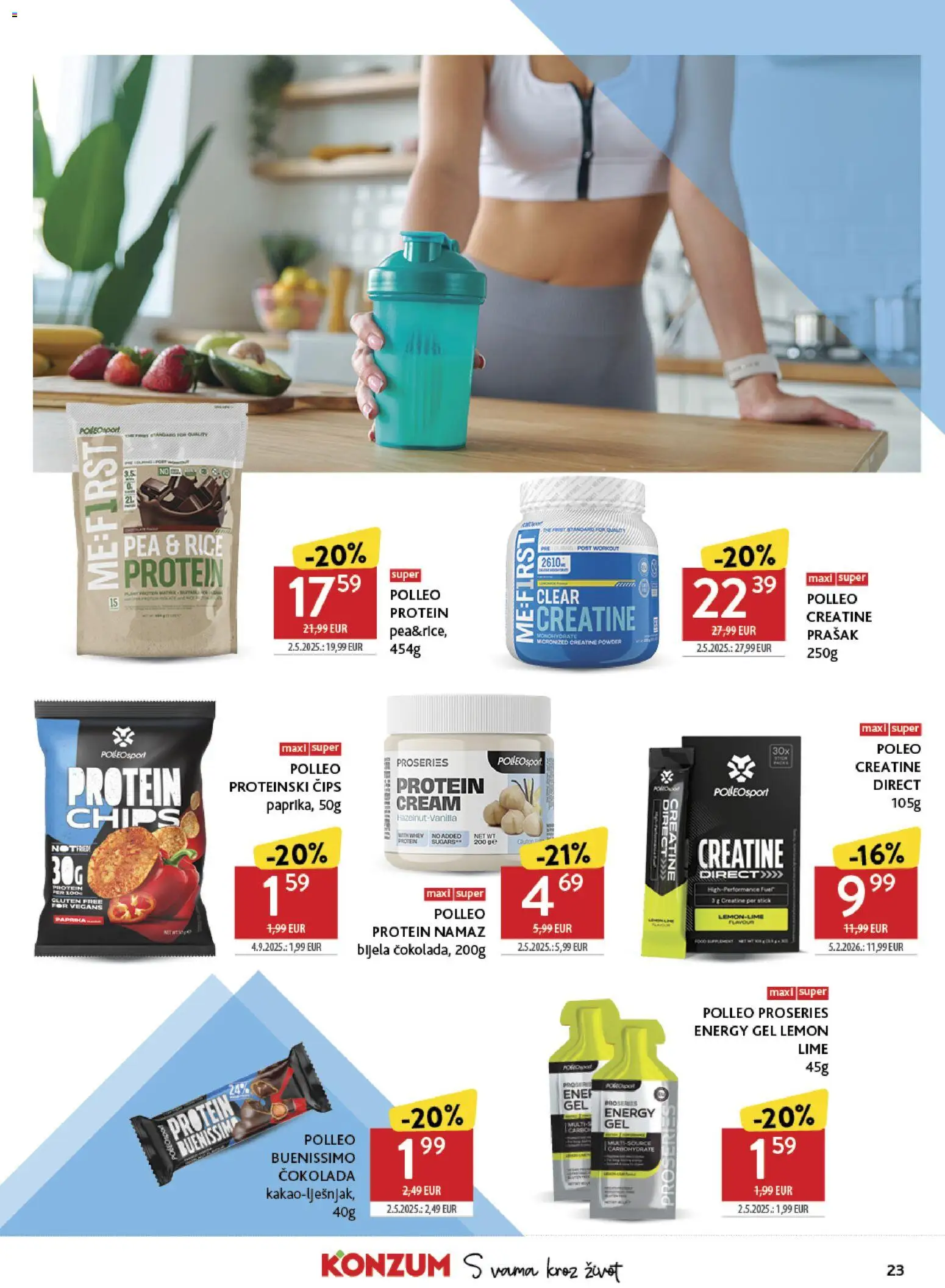 Konzum HR akciós ujság - amely érvényes a következő dátumtól: 2026.09.02. | Oldal: 23 | Termékek: Lime, Chips, Protein, Gél