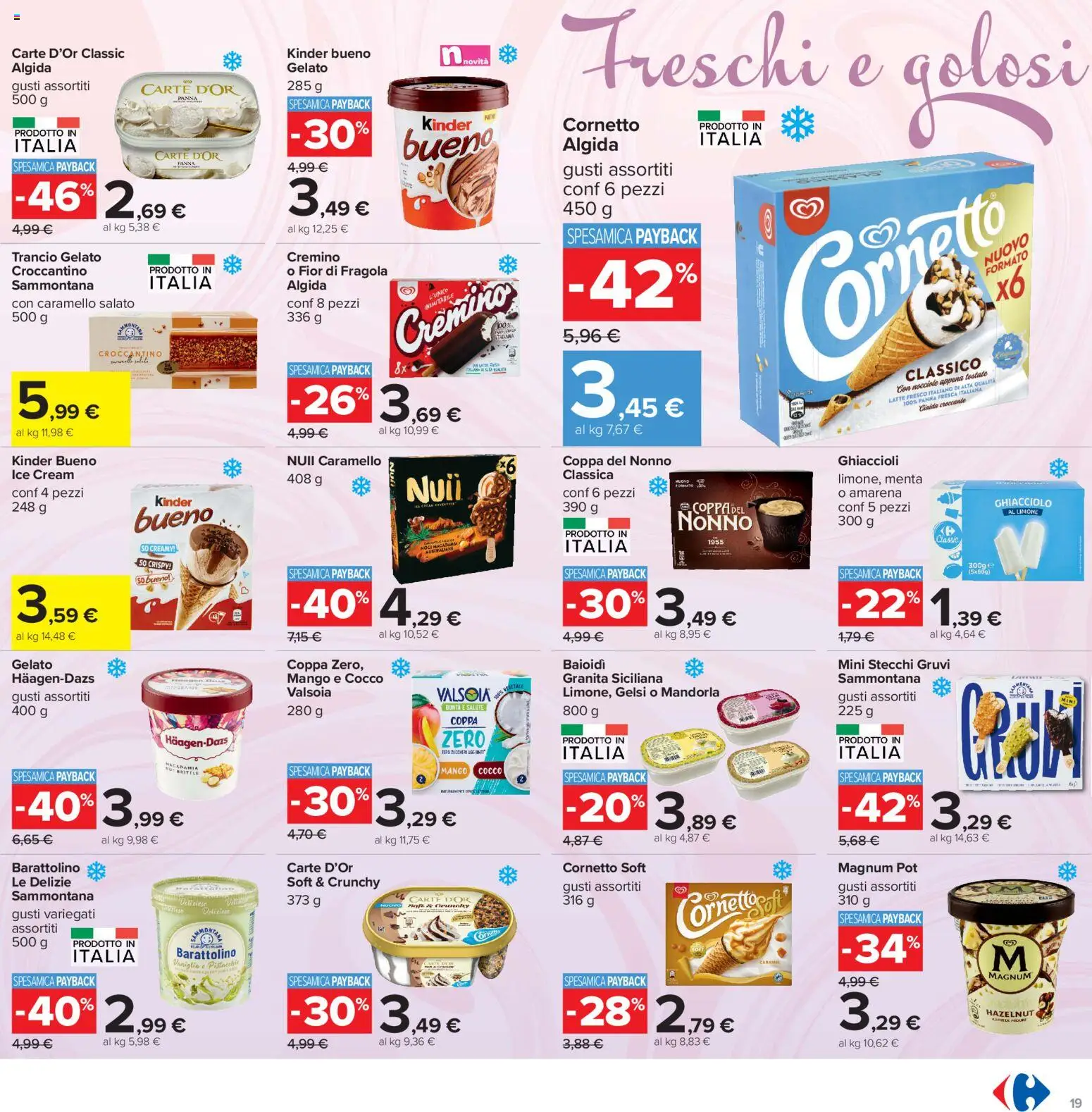 Volantino Carrefour del 06/08/2026 | Pagina: 19 | Prodotti: Ghiaccioli, Latte, Nocciole, Menta