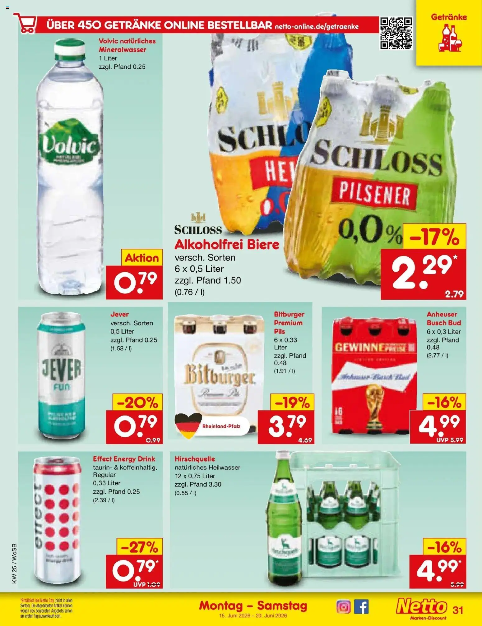 Netto Marken-Discount Prospekt Mannheim – gültig ab 15.06.2026 | Seite: 43 | Produkte: Bitburger, Energy, Pils, Volvic